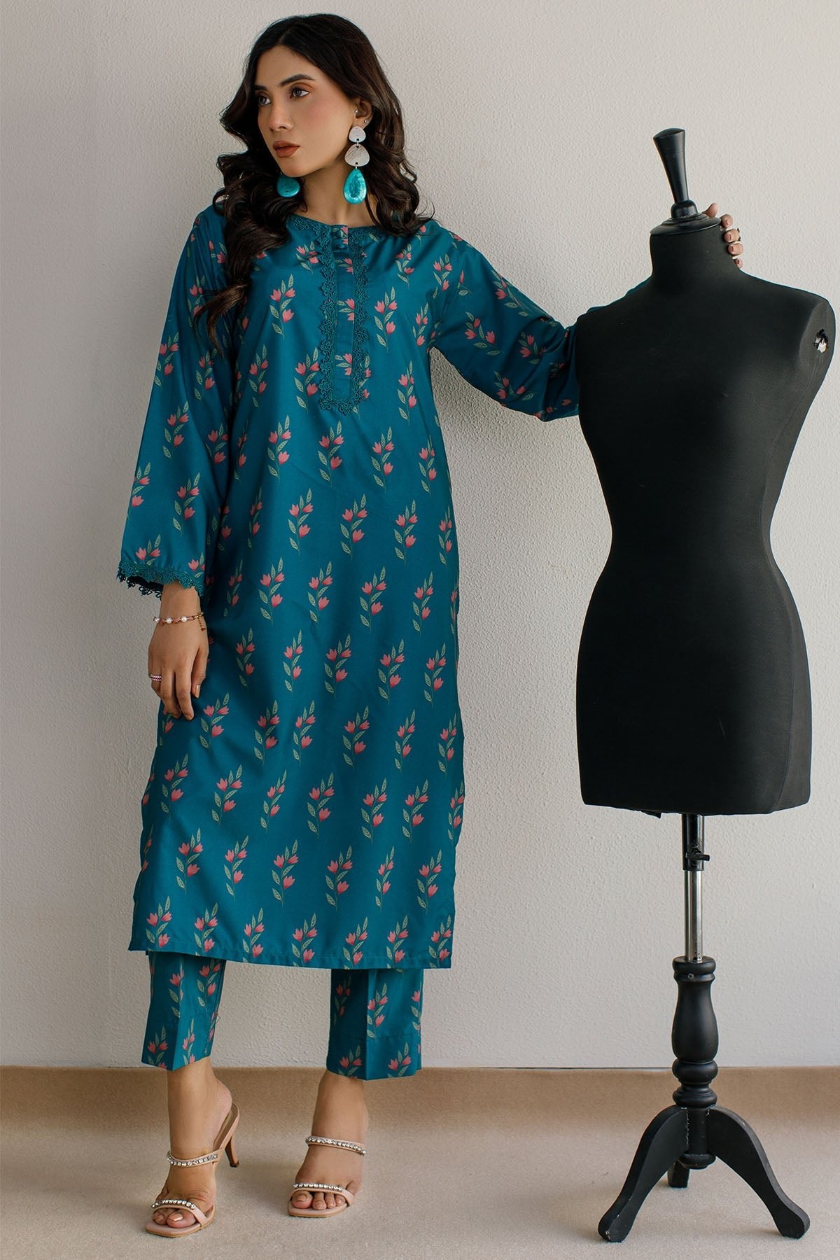2 Pcs Printed Suit - 21 - Peach Republic