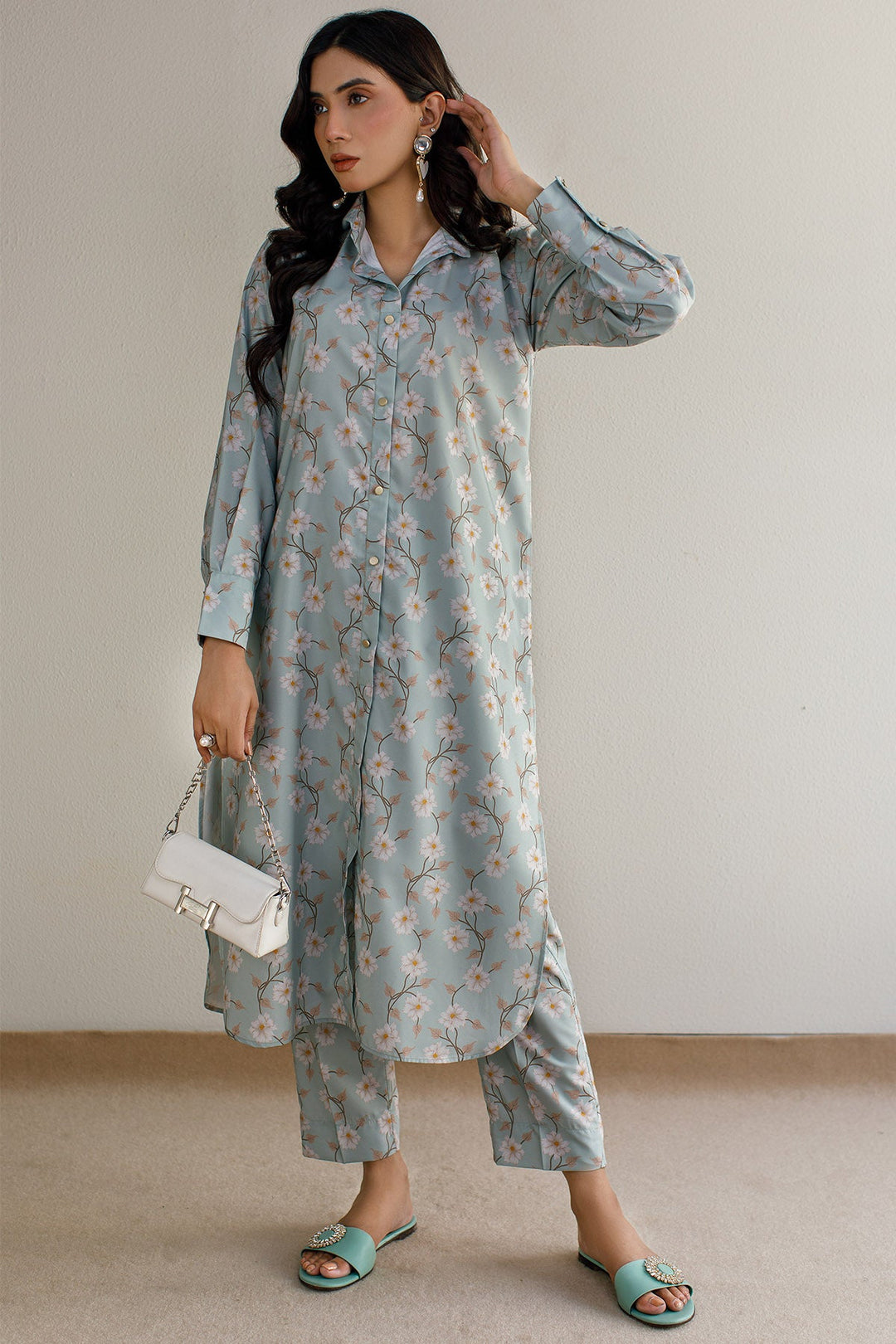 2 Pcs Printed Suit - 22 - Peach Republic