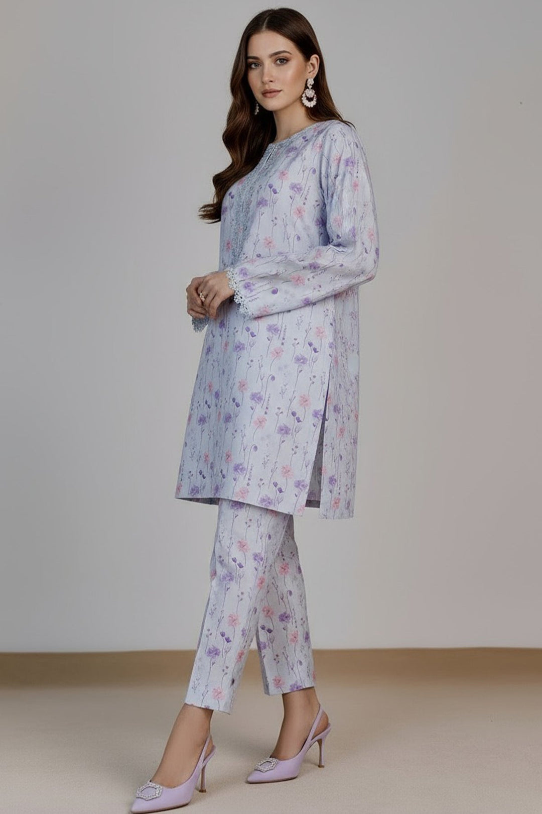 2 Pcs Printed Suit - 26 - Peach Republic