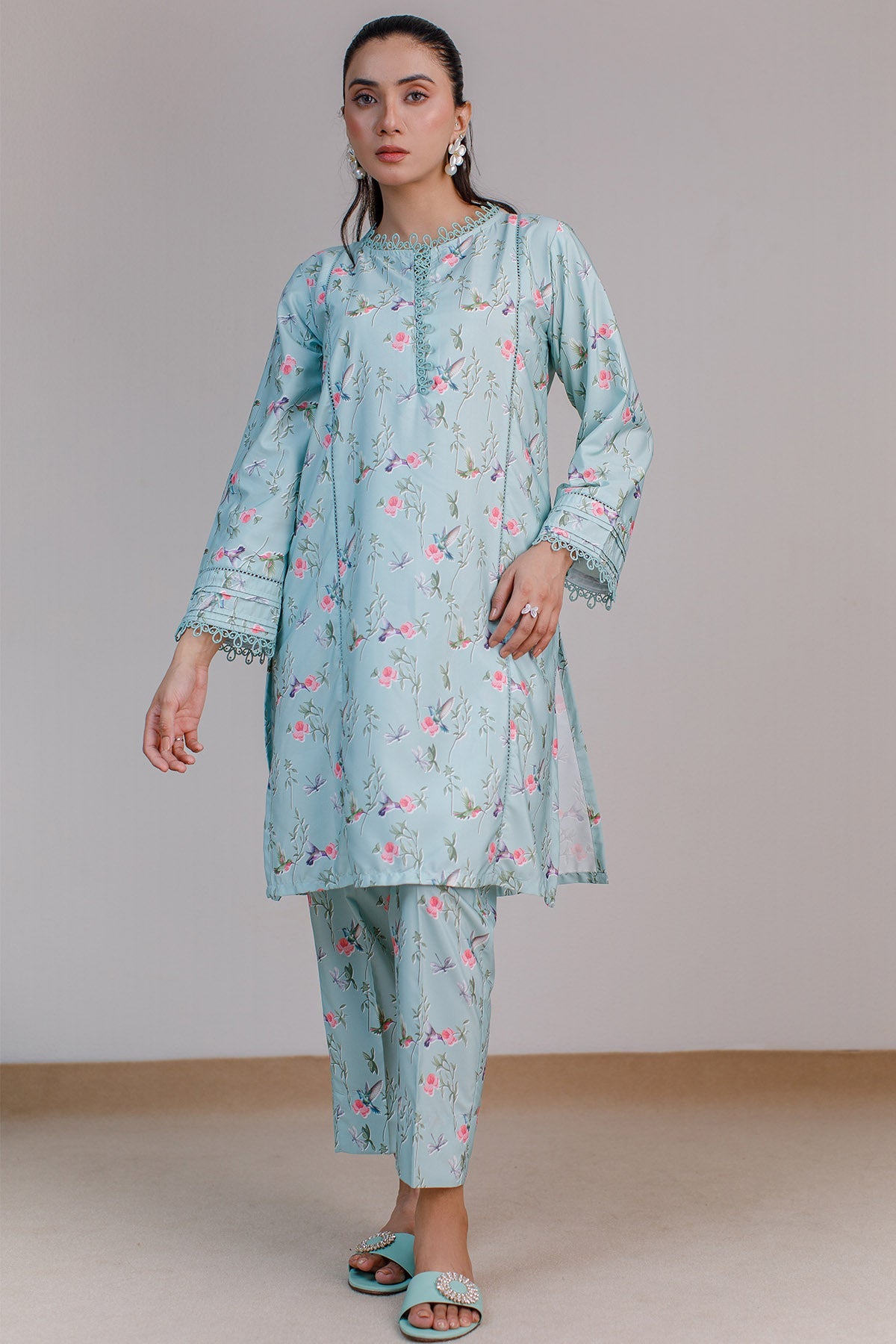 2 Pcs Printed Suit - 29 - Peach Republic