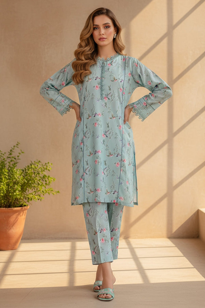 2 Pcs Printed Suit - 29 - Peach Republic