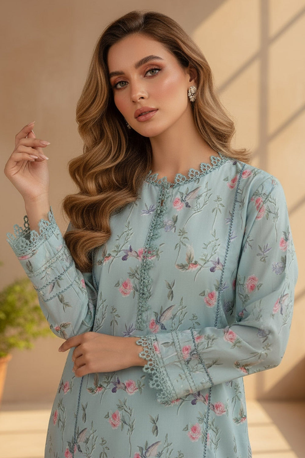 2 Pcs Printed Suit - 29 - Peach Republic
