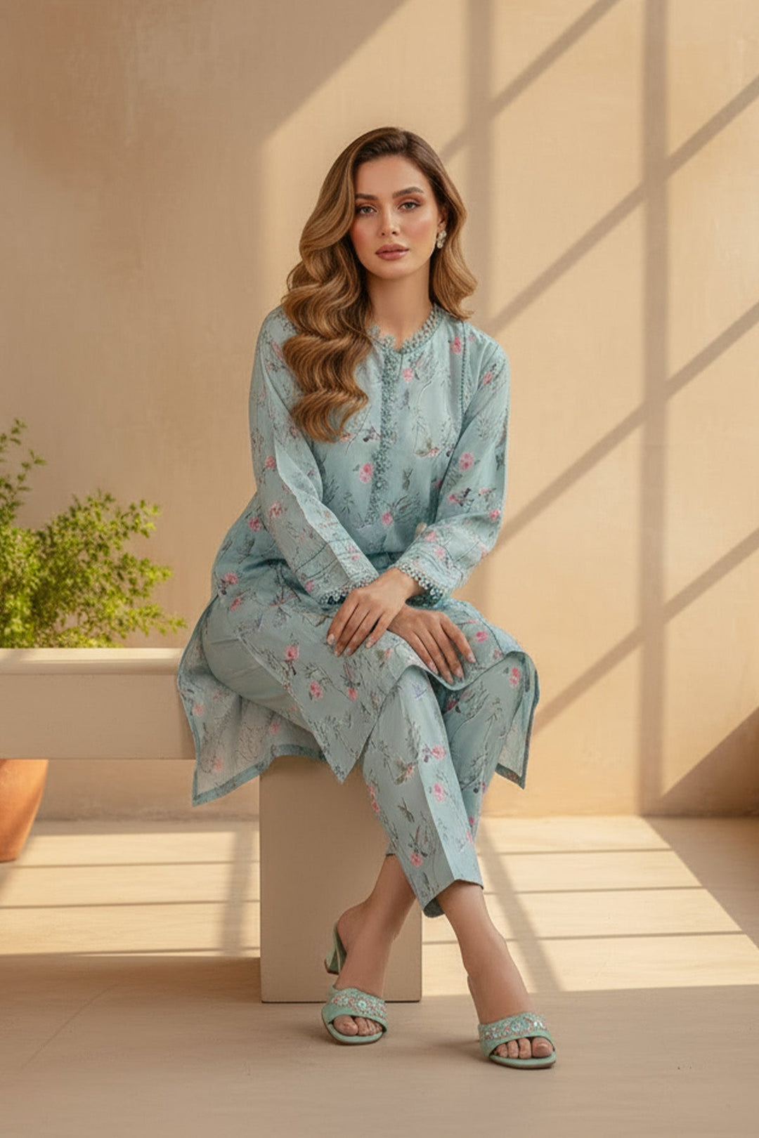 2 Pcs Printed Suit - 29 - Peach Republic
