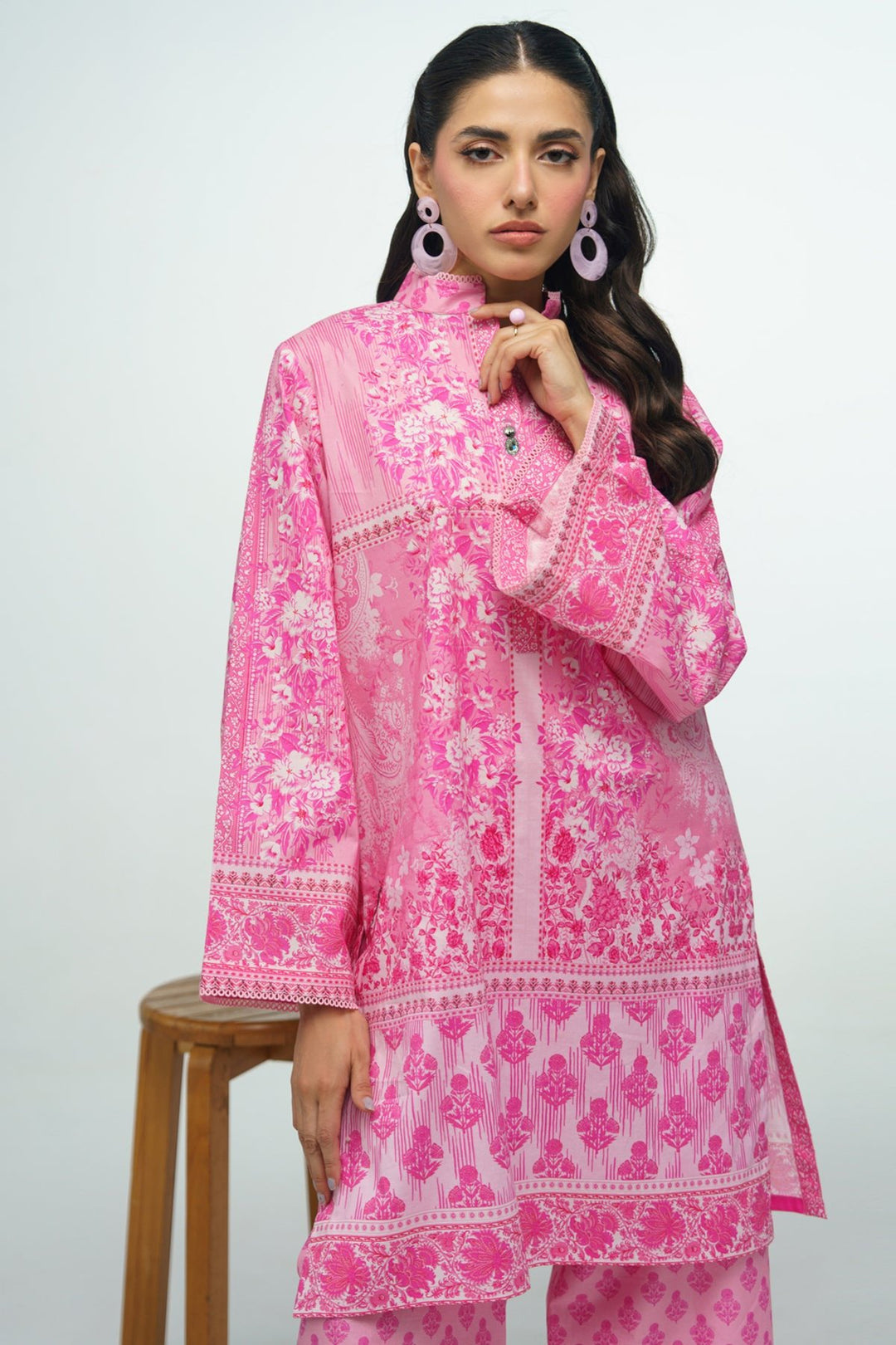 2 Pcs Printed Suit - 40 - Peach Republic