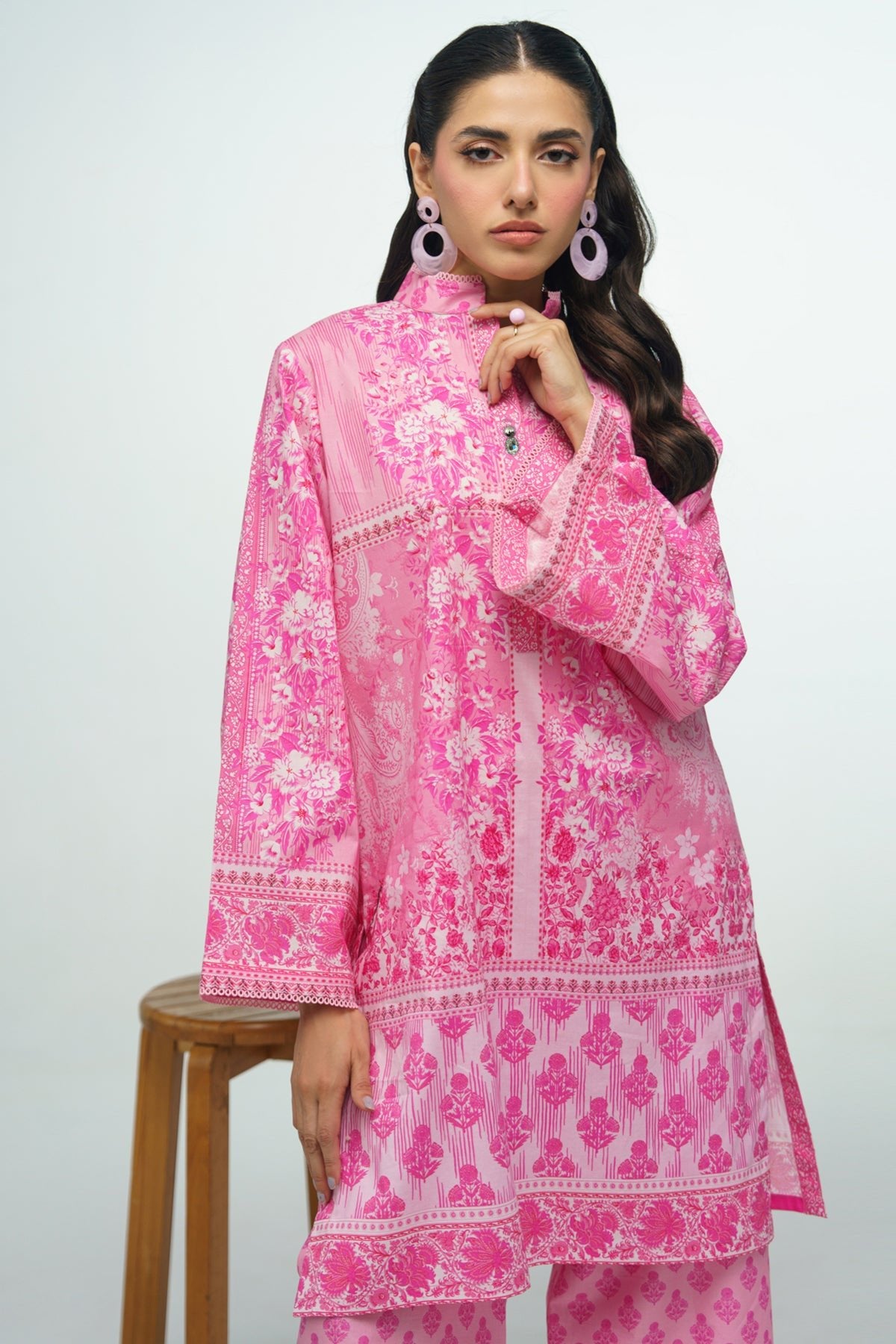 2 Pcs Printed Suit - 40 - Peach Republic