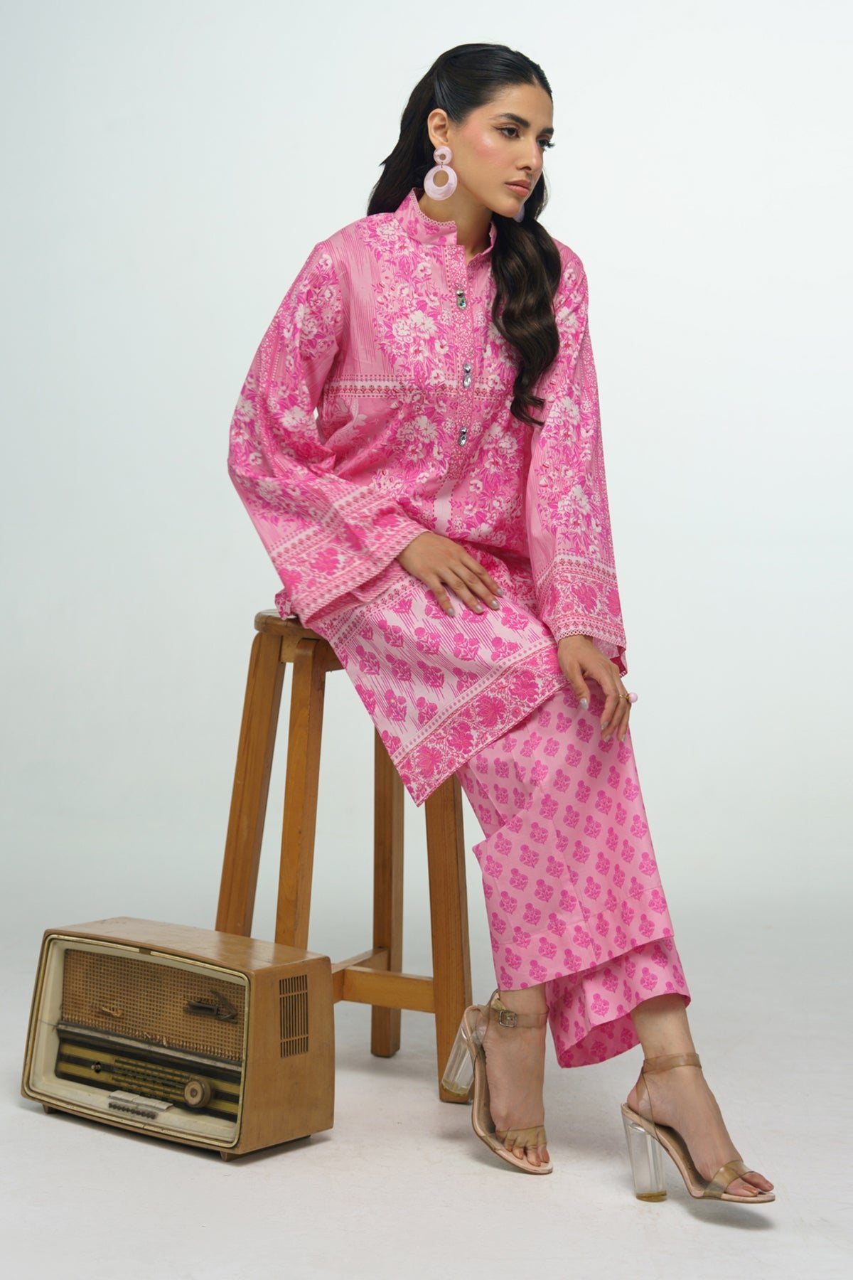 2 Pcs Printed Suit - 40 - Peach Republic