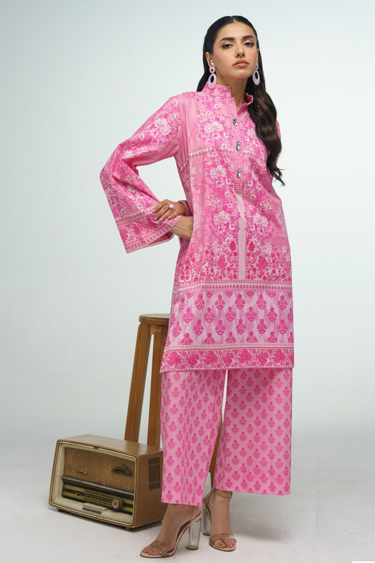 2 Pcs Printed Suit - 40 - Peach Republic