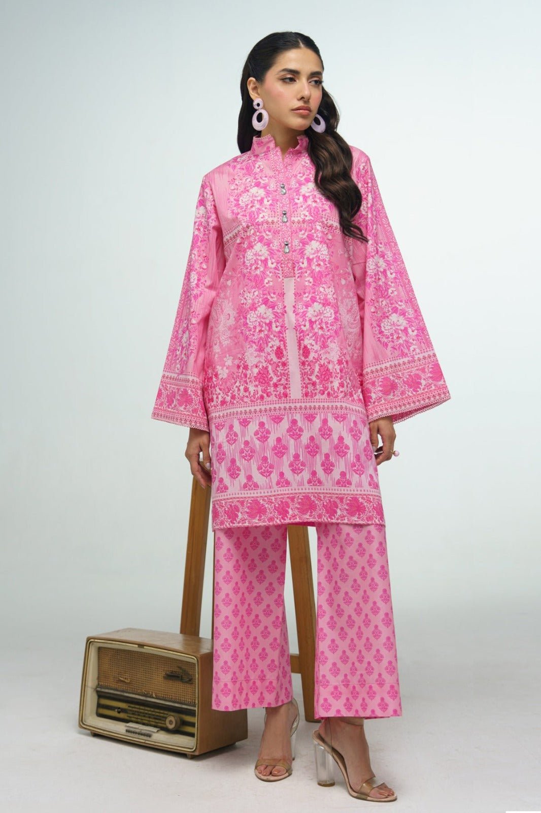 2 Pcs Printed Suit - 40 - Peach Republic