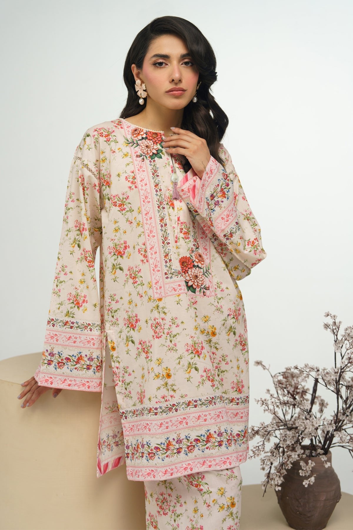 2 Pcs Printed Suit - 41 - Peach Republic