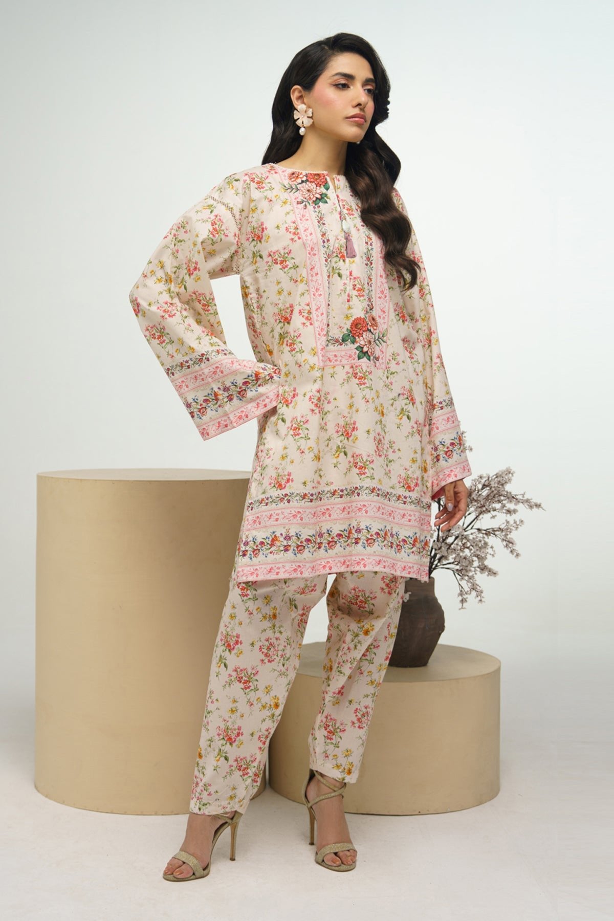 2 Pcs Printed Suit - 41 - Peach Republic