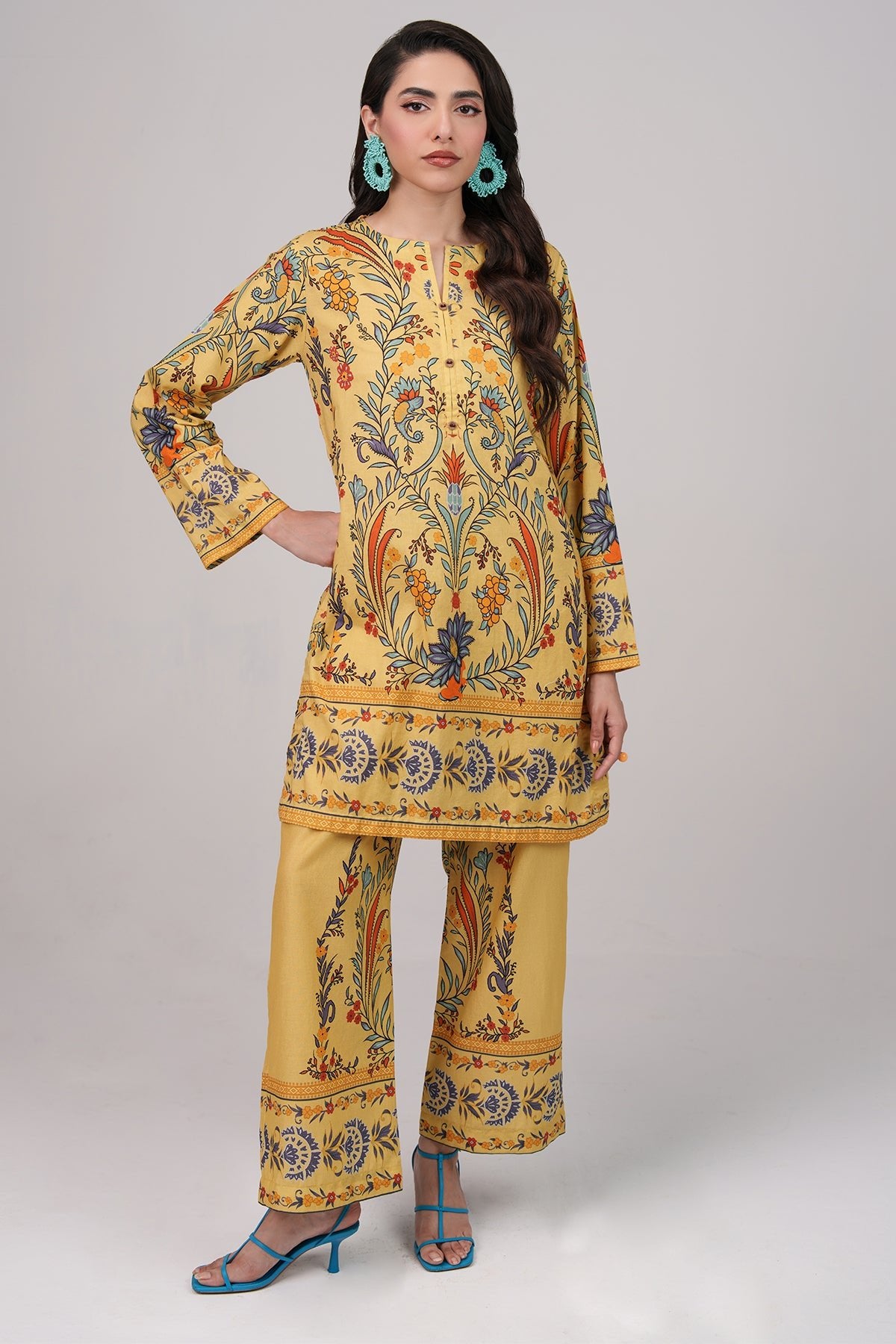 2 Pcs Printed Suit - 70 - Peach Republic