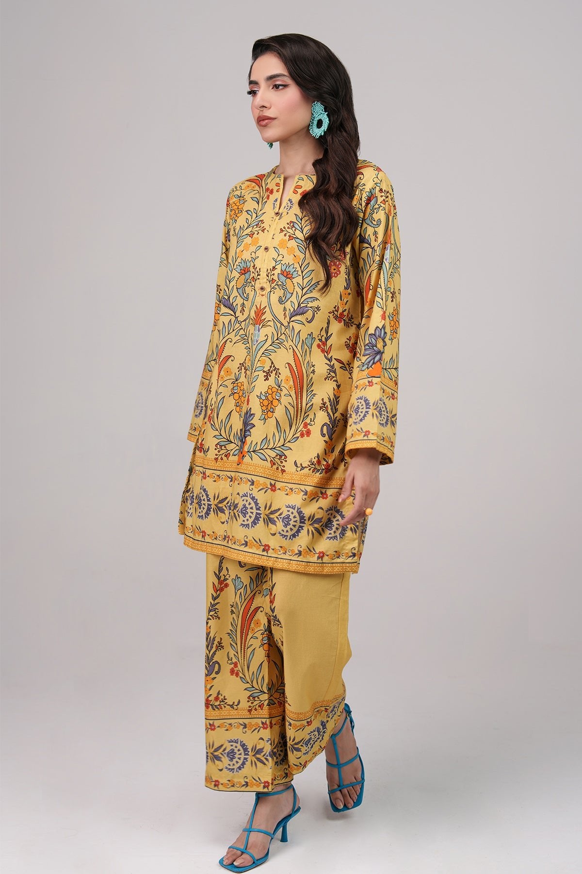 2 Pcs Printed Suit - 70 - Peach Republic