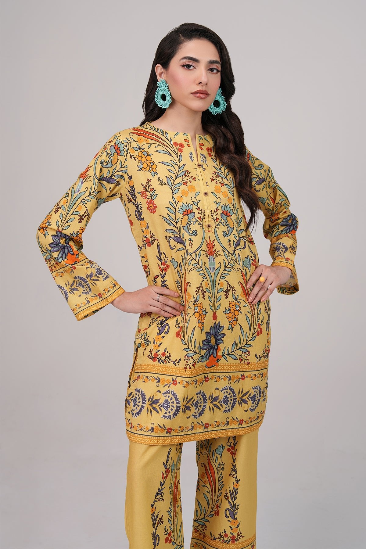 2 Pcs Printed Suit - 70 - Peach Republic