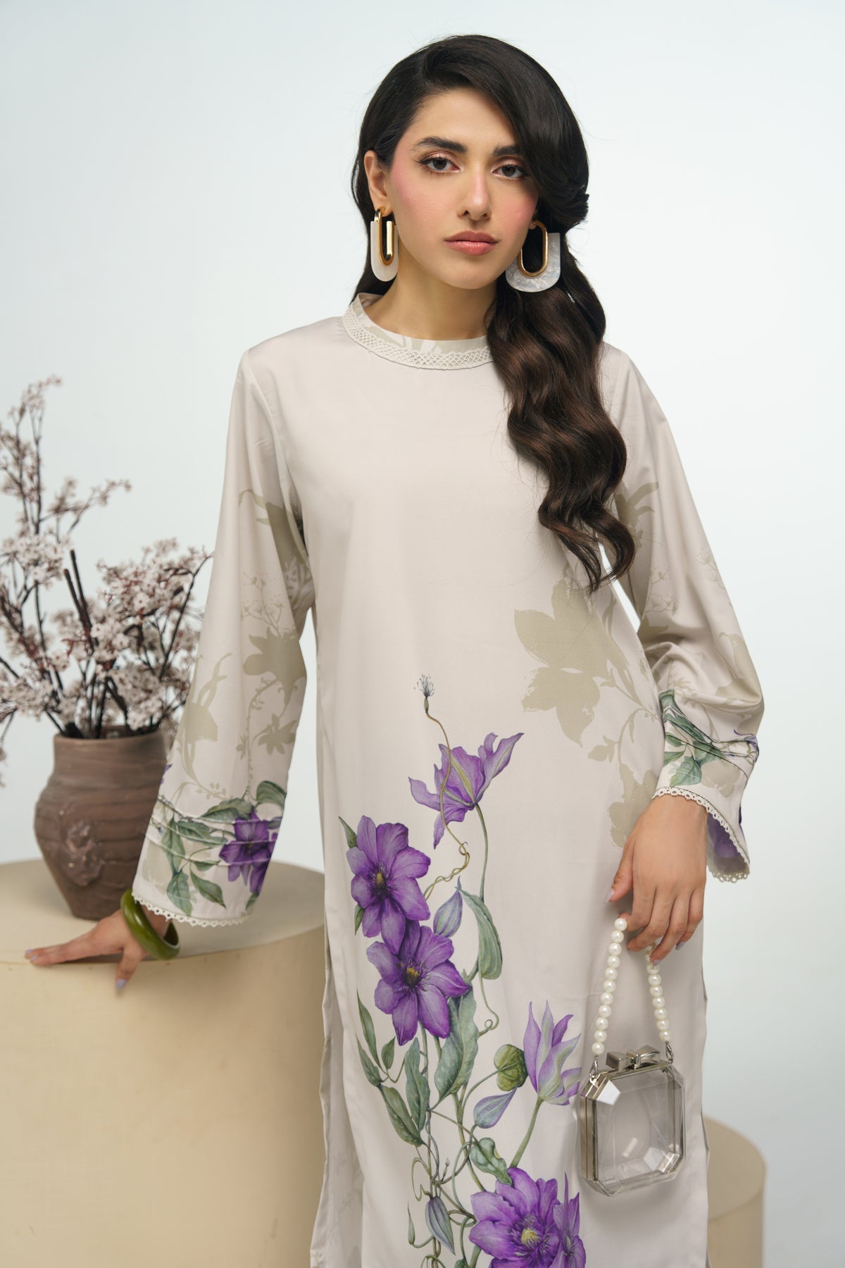 2 Pcs Printed Suit - 70 - Peach Republic