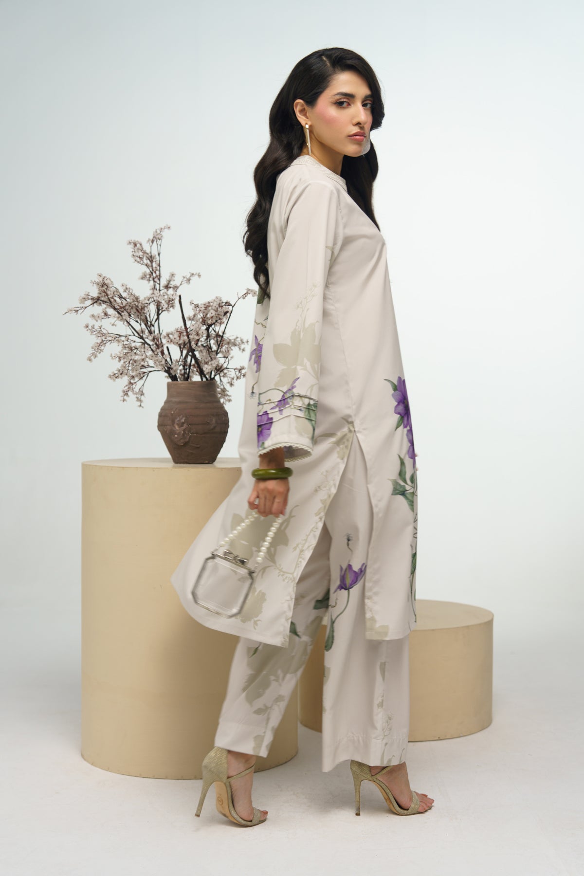 2 Pcs Printed Suit - 70 - Peach Republic
