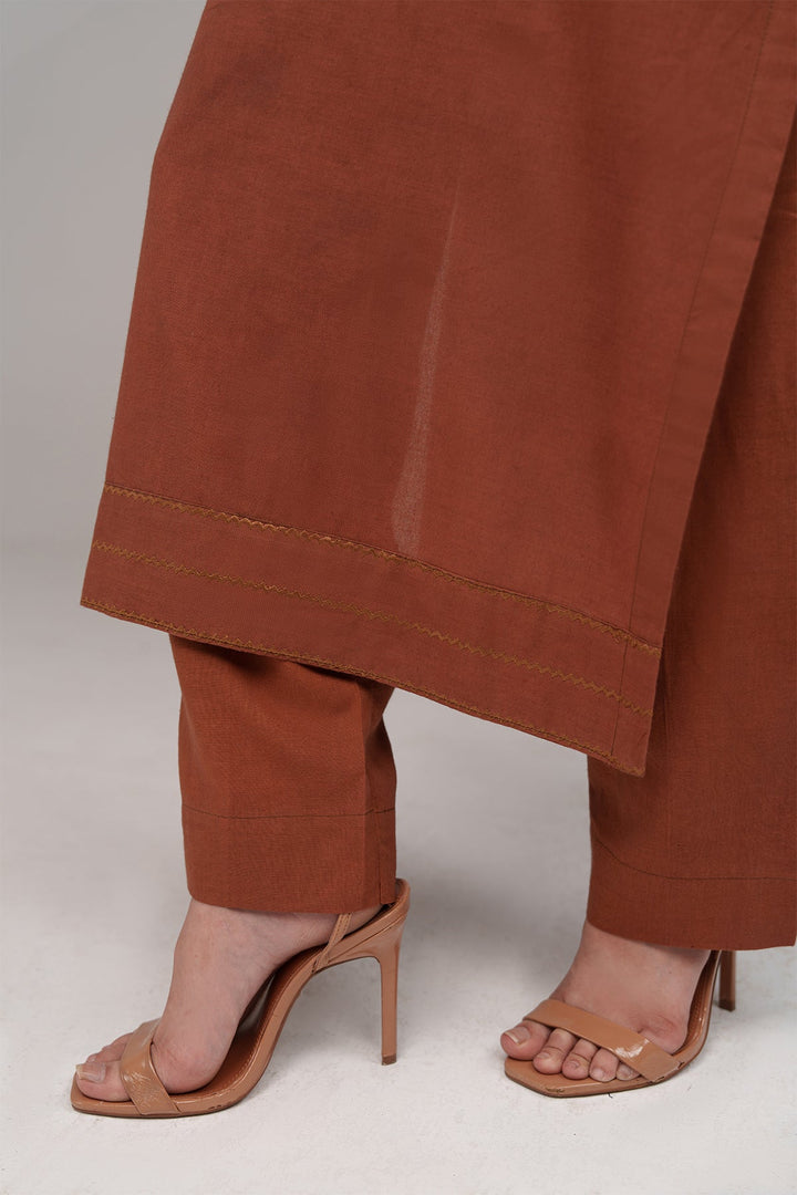 2 Pcs Rust Embroidered Suit - Peach Republic