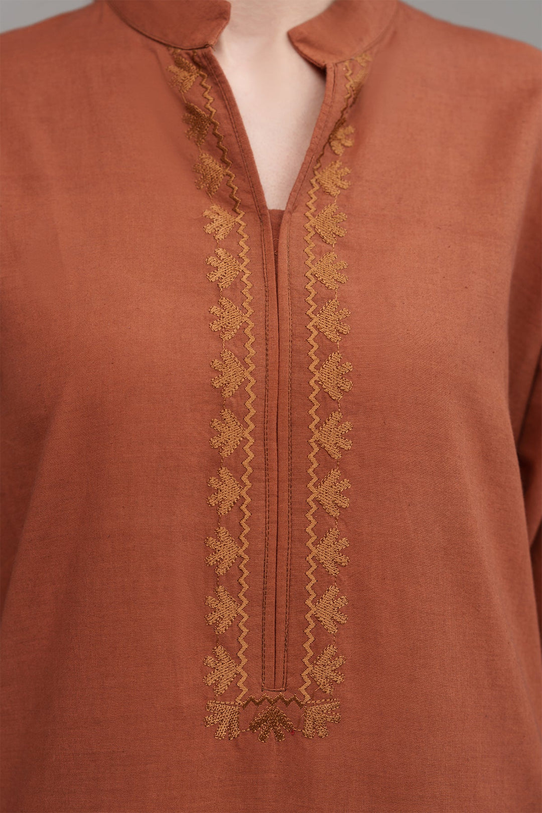 2 Pcs Rust Embroidered Suit - Peach Republic