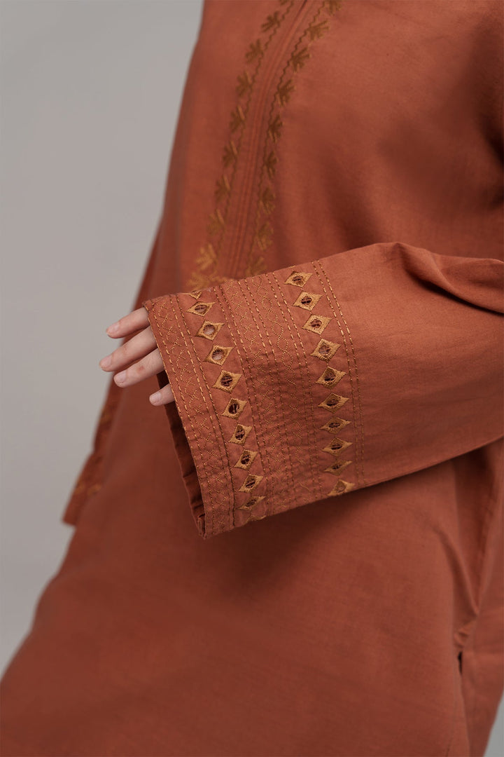 2 Pcs Rust Embroidered Suit - Peach Republic