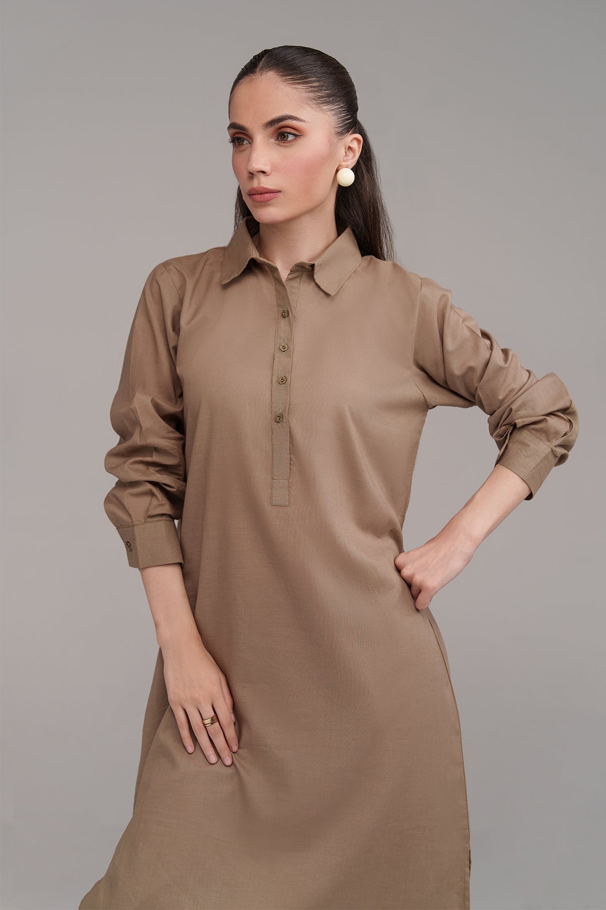 2 Pcs Sandy Brown Cambric Suit - Peach Republic