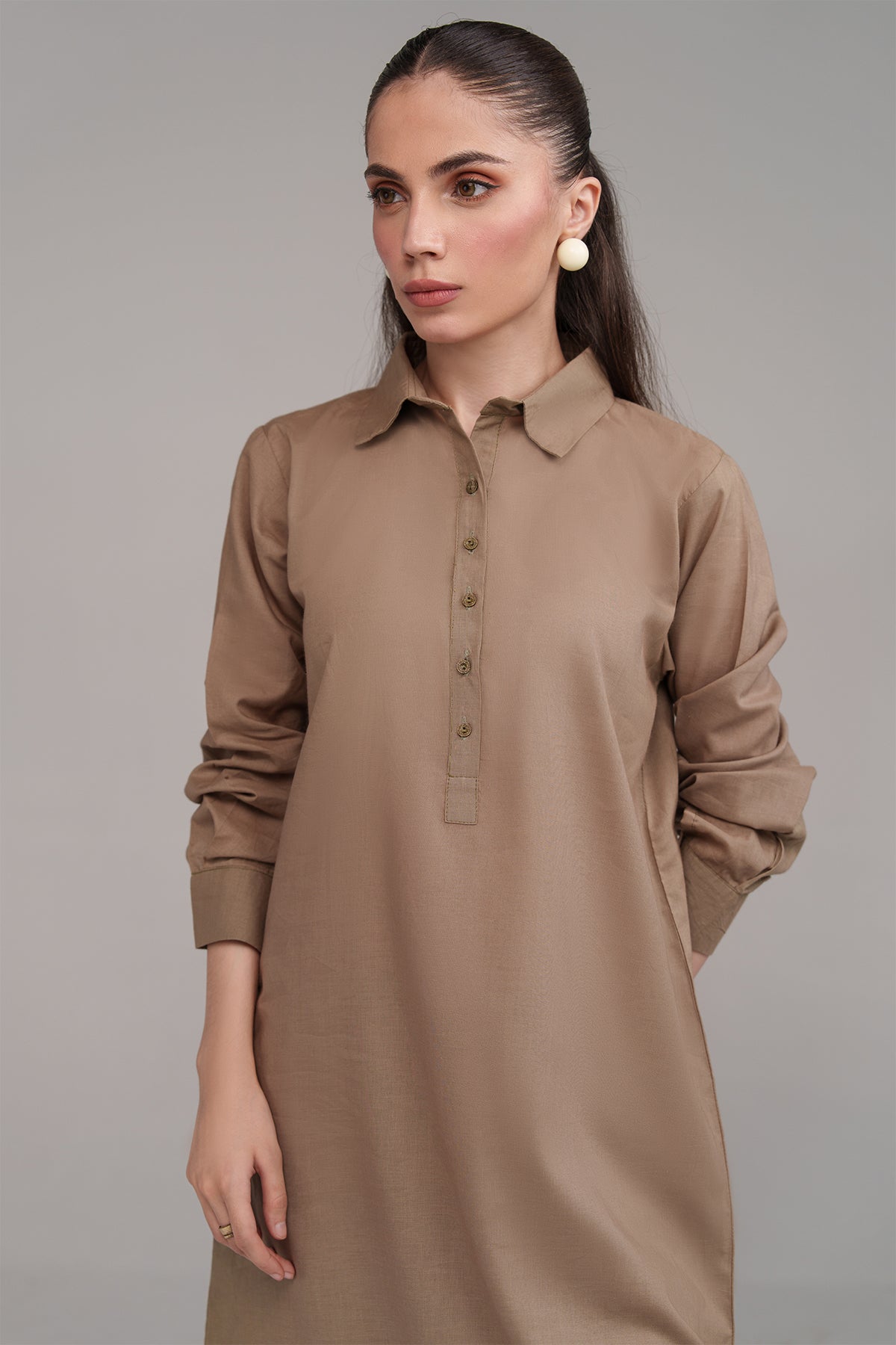 2 Pcs Sandy Brown Cambric Suit - Peach Republic