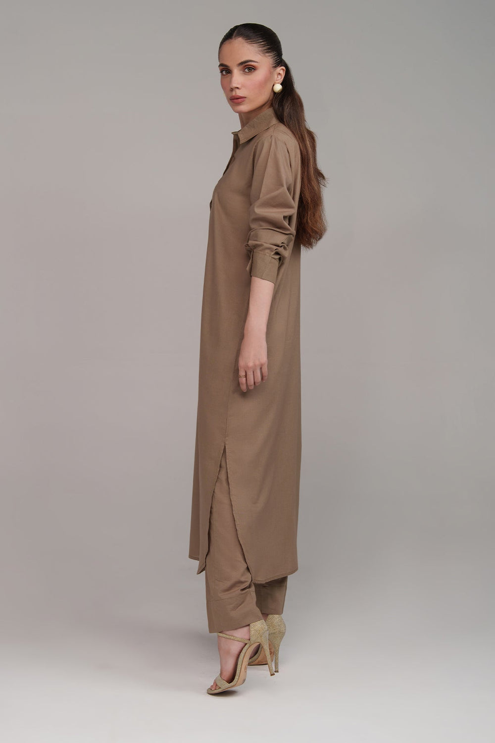 2 Pcs Sandy Brown Cambric Suit - Peach Republic