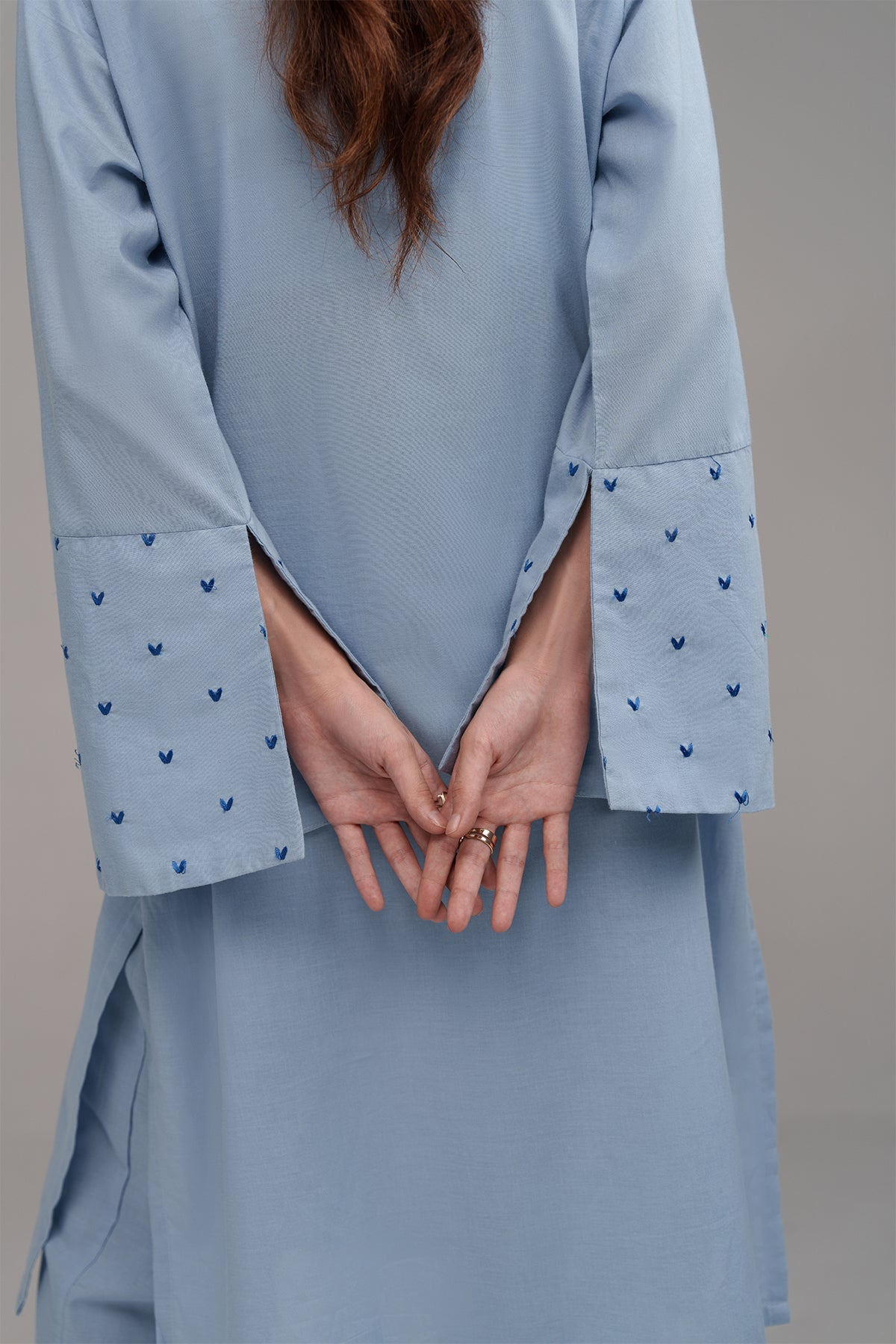 2 Pcs Sky Blue Embroidered Dress - Peach Republic