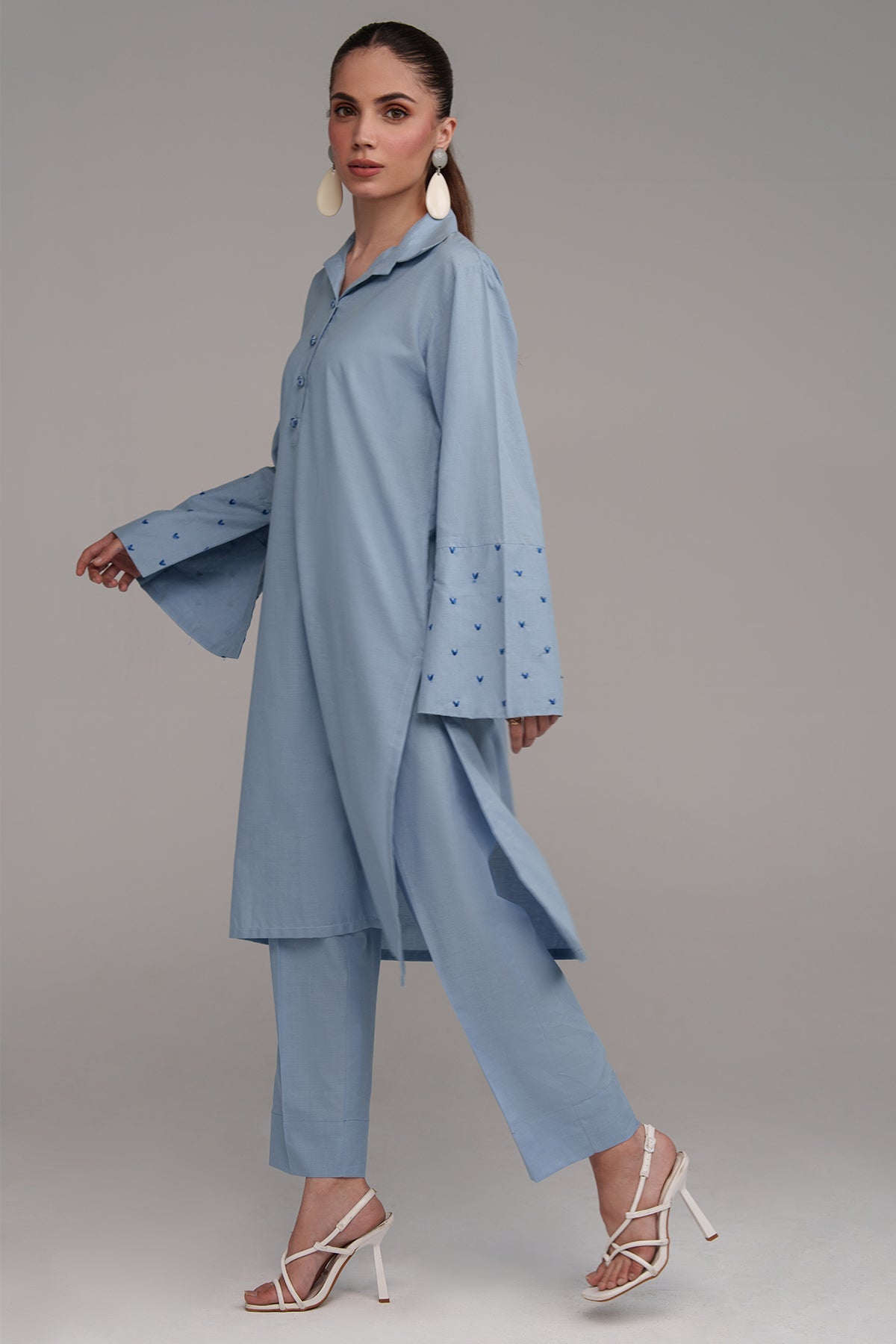 2 Pcs Sky Blue Embroidered Dress - Peach Republic