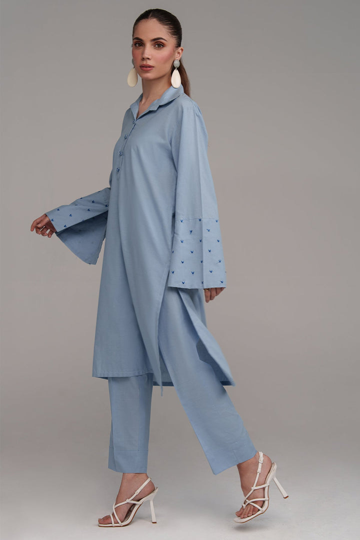 2 Pcs Sky Blue Embroidered Dress - Peach Republic