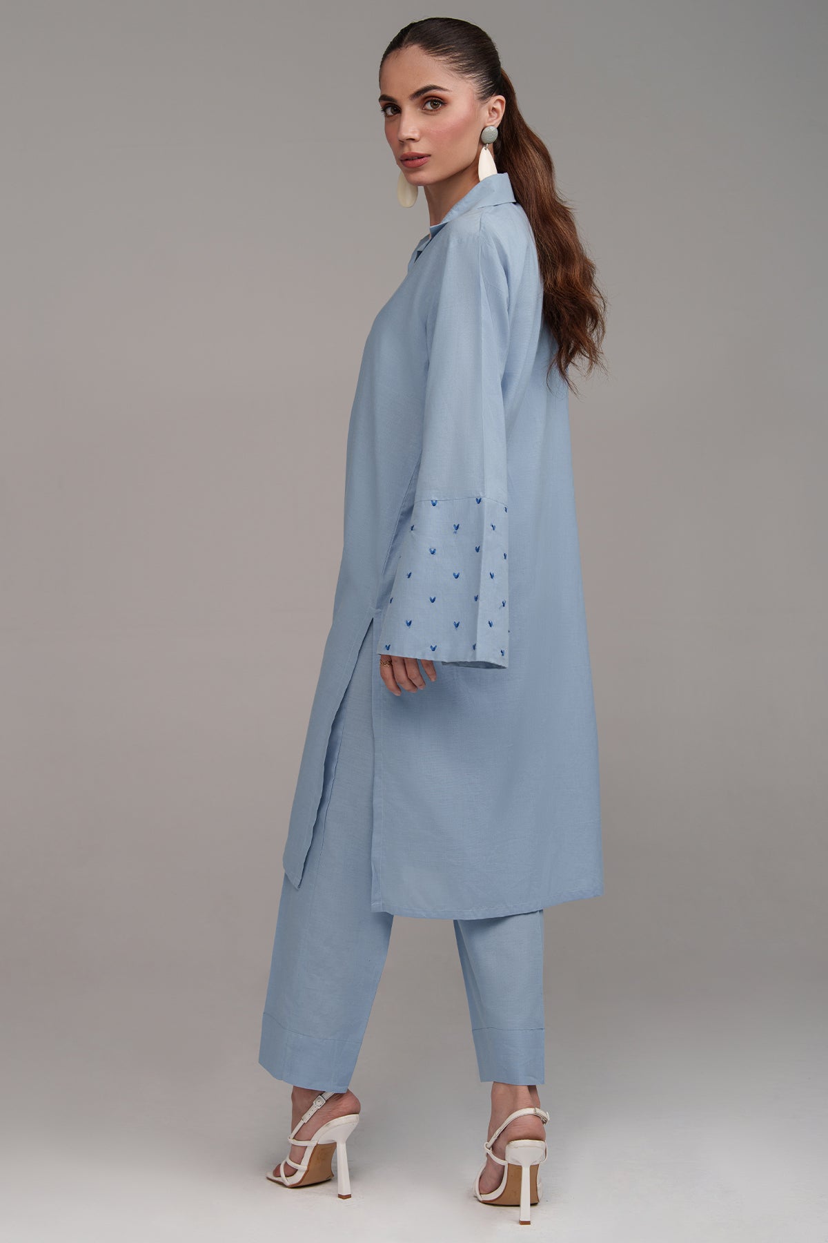 2 Pcs Sky Blue Embroidered Dress - Peach Republic