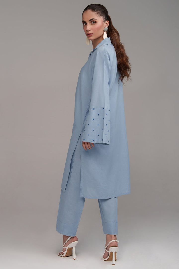 2 Pcs Sky Blue Embroidered Dress - Peach Republic