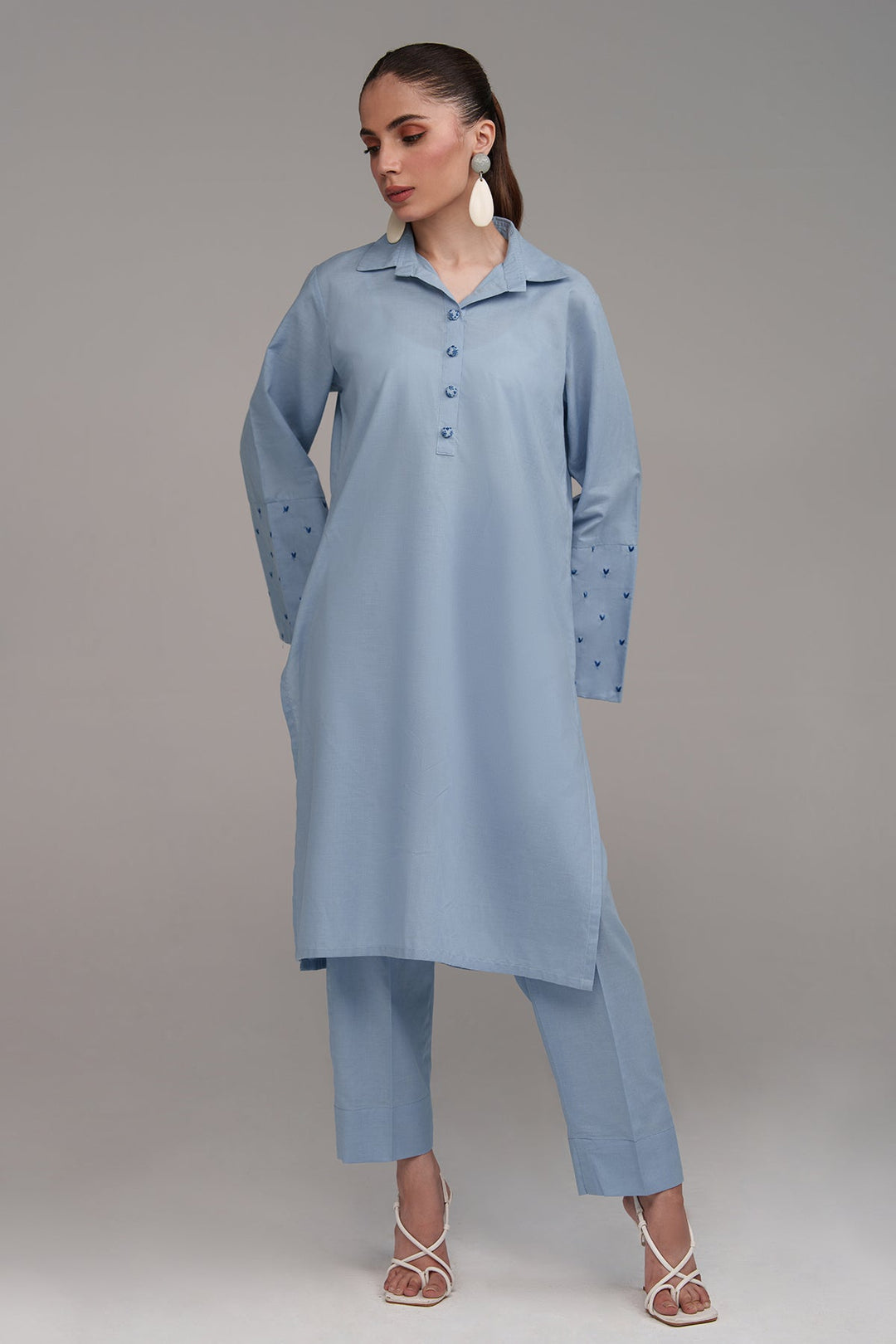 2 Pcs Sky Blue Embroidered Dress - Peach Republic