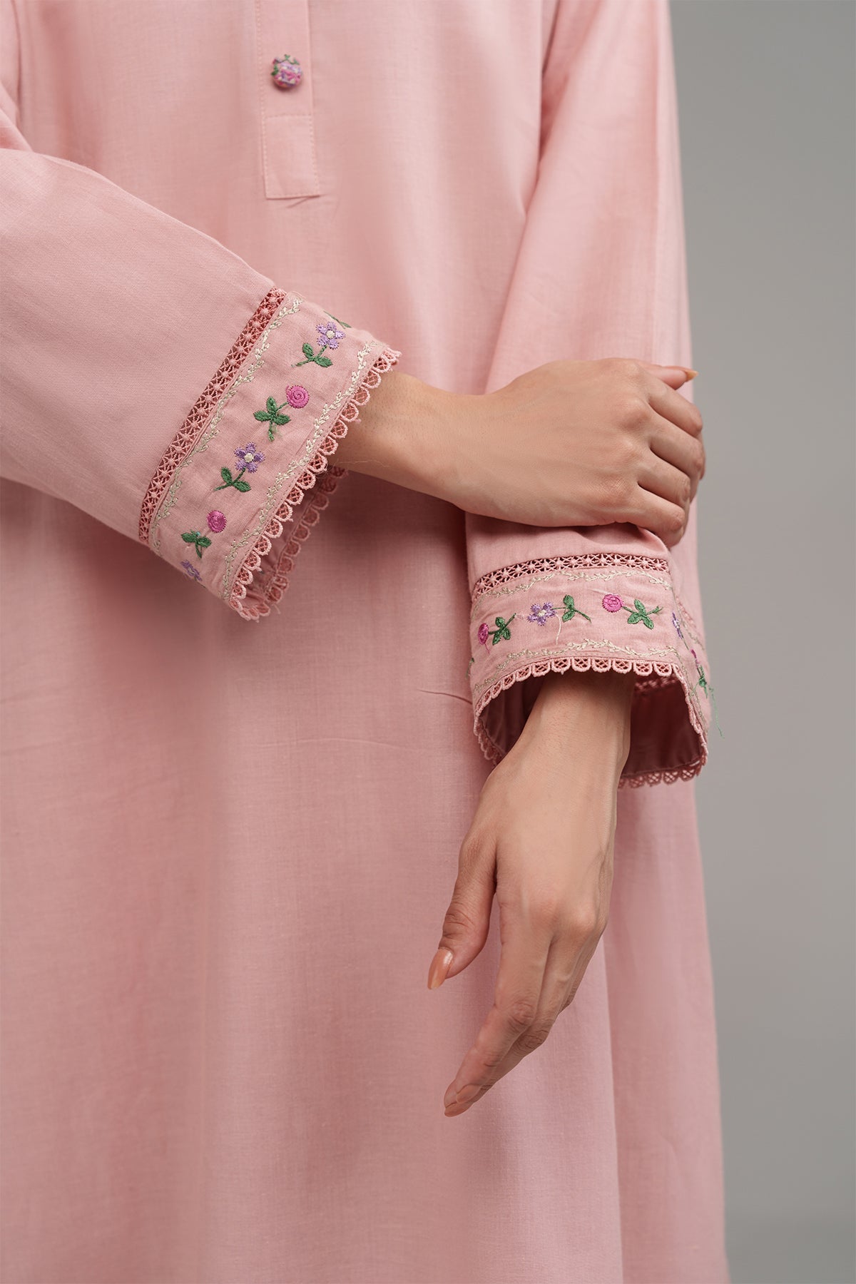 2 Pcs Tea Pink Embroidered Dress - 01 - Peach Republic