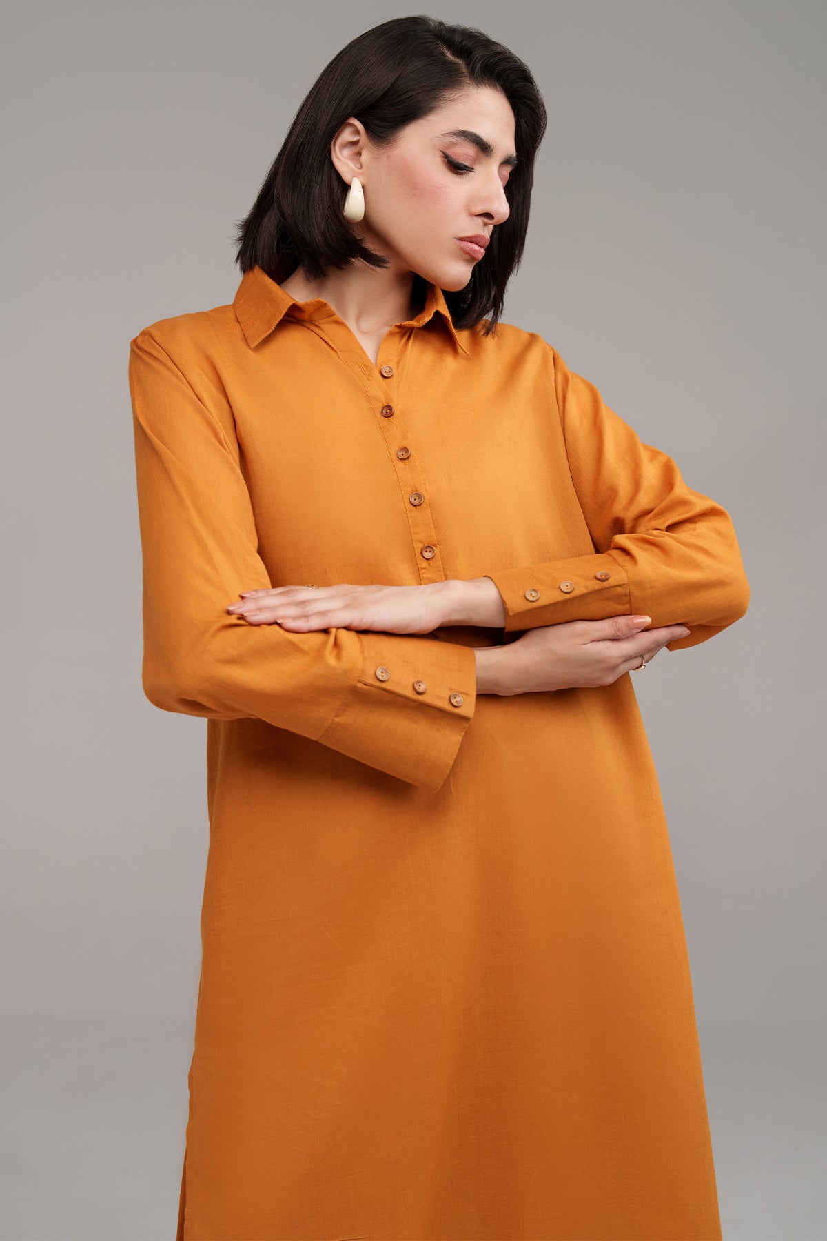 2 Piece Mustard Cambric Suit - Peach Republic