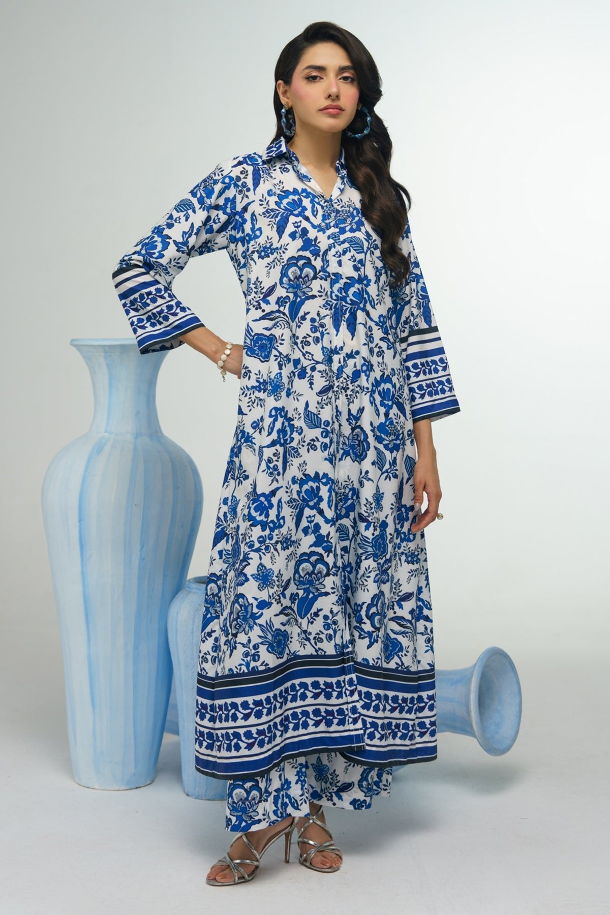 2 Piece Printed A - line Dress - 47 - Peach Republic