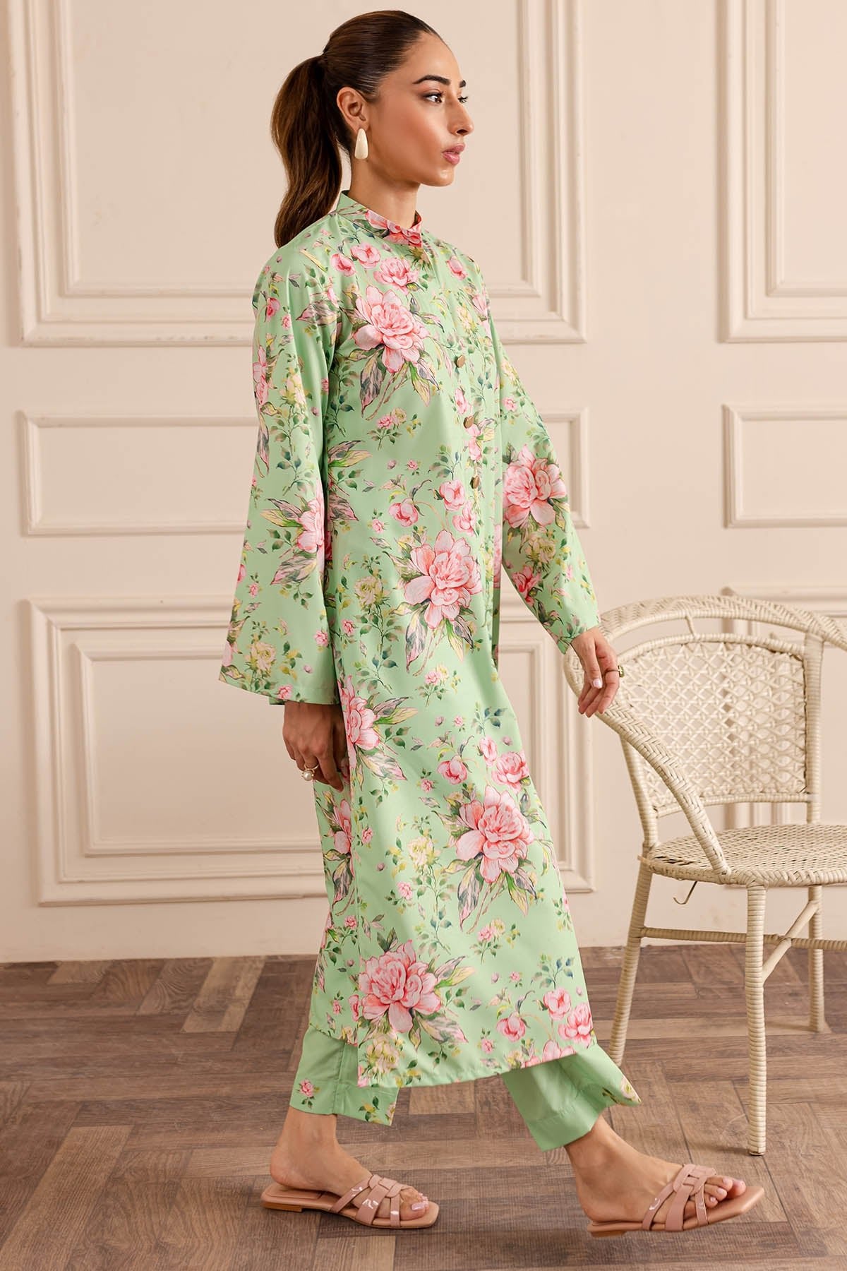 2 Piece - Printed Crepe Suit - 09 - Peach Republic