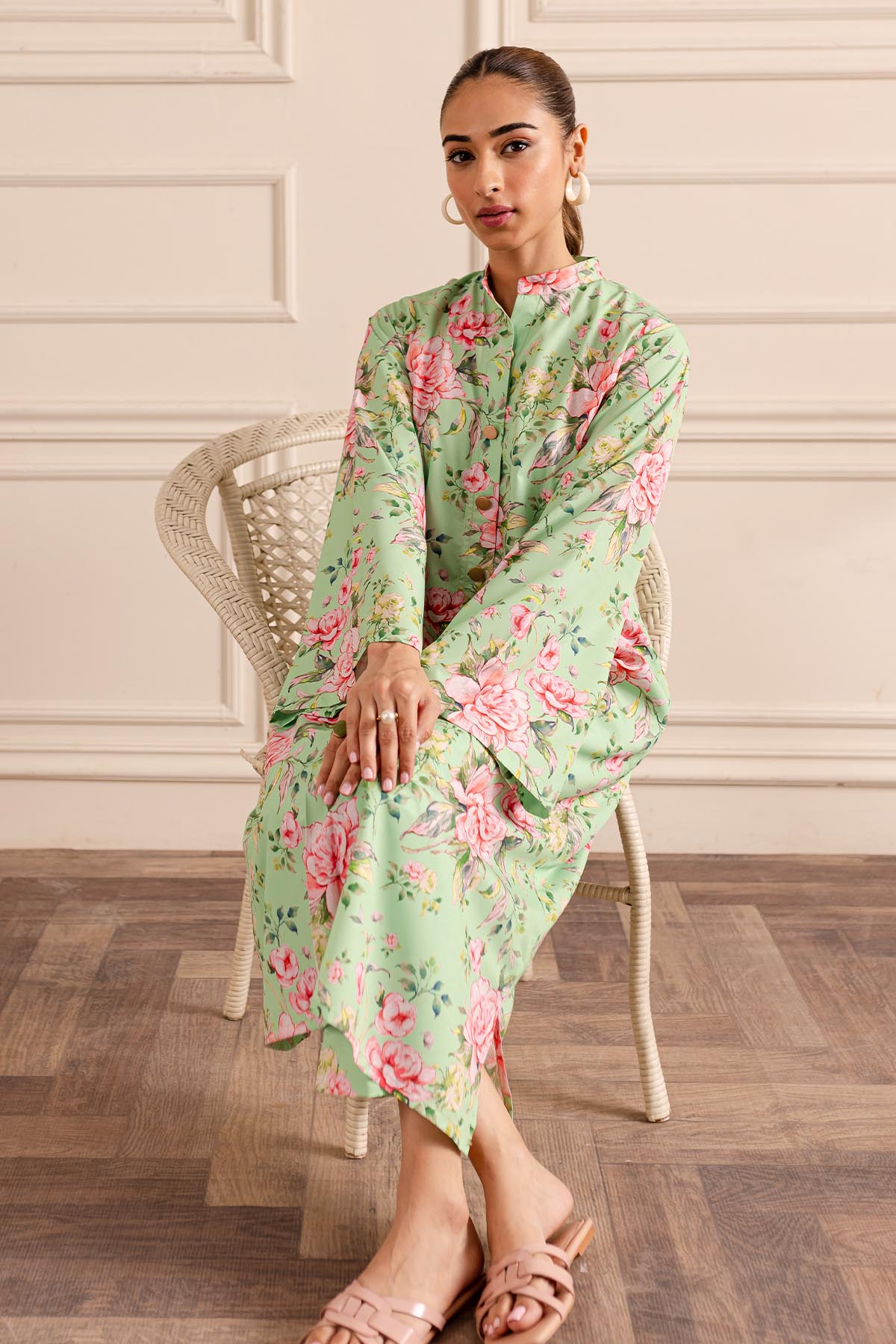 2 Piece - Printed Crepe Suit - 09 - Peach Republic