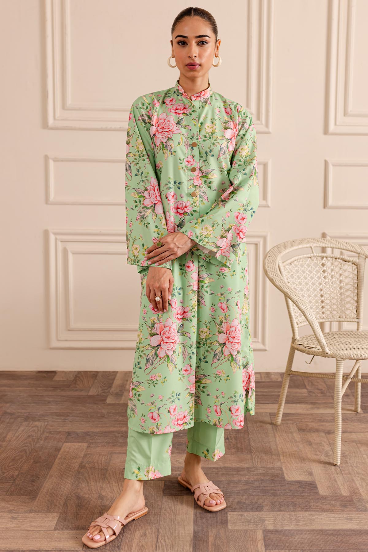 2 Piece - Printed Crepe Suit - 09 - Peach Republic