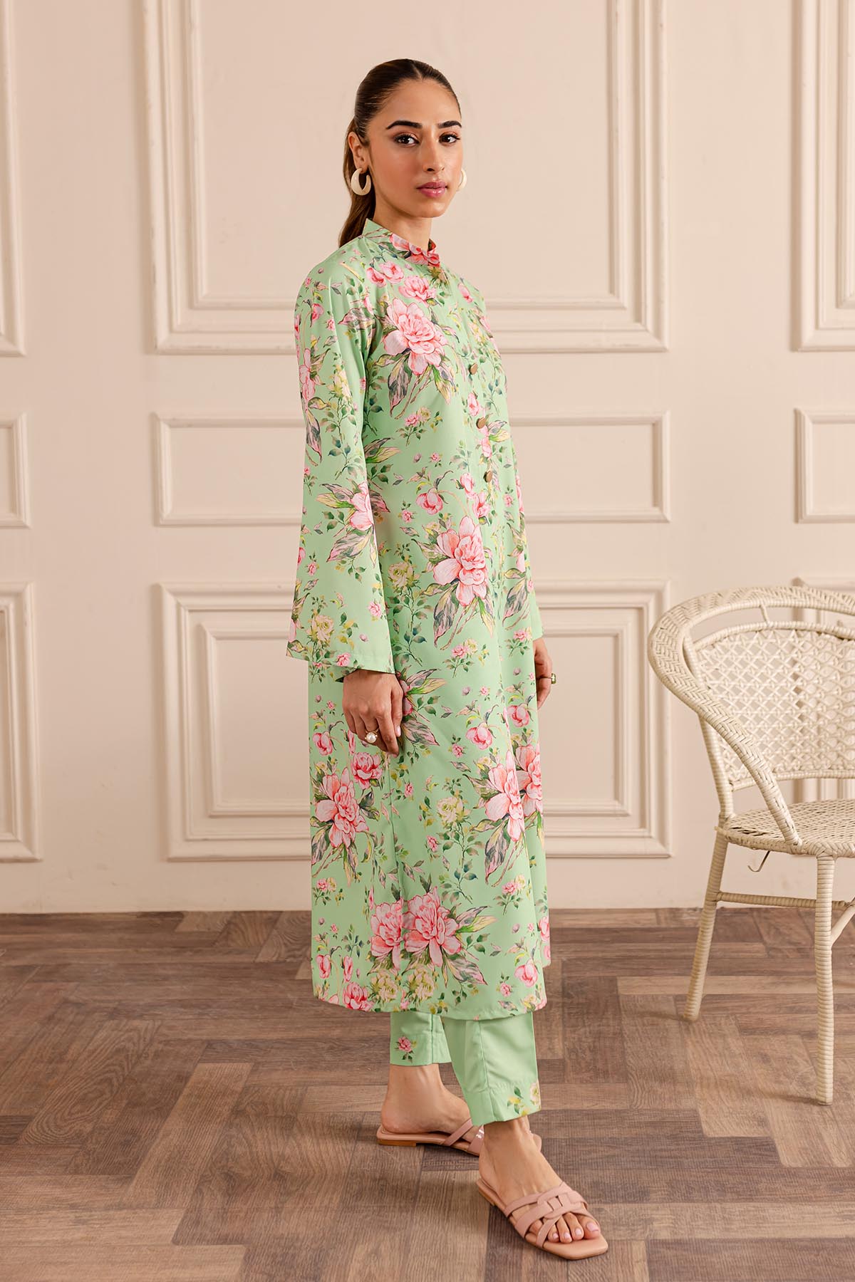 2 Piece - Printed Crepe Suit - 09 - Peach Republic