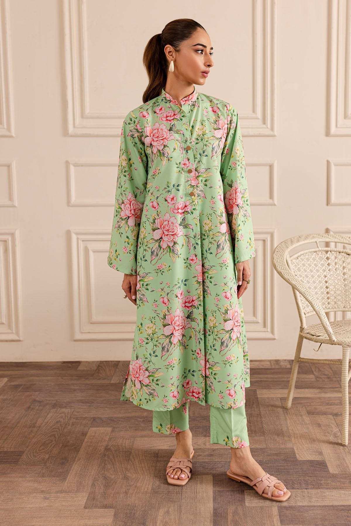 2 Piece - Printed Crepe Suit - 09 - Peach Republic