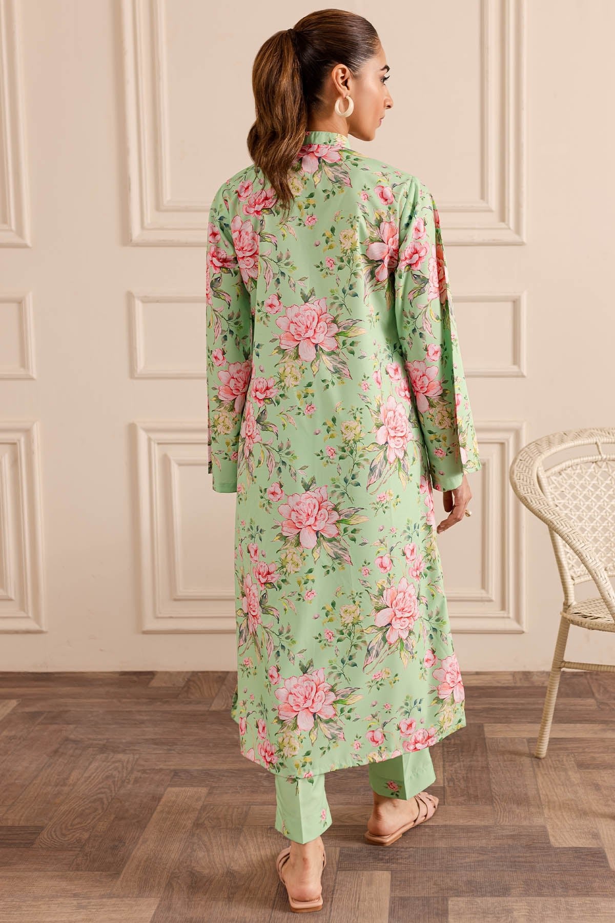 2 Piece - Printed Crepe Suit - 09 - Peach Republic