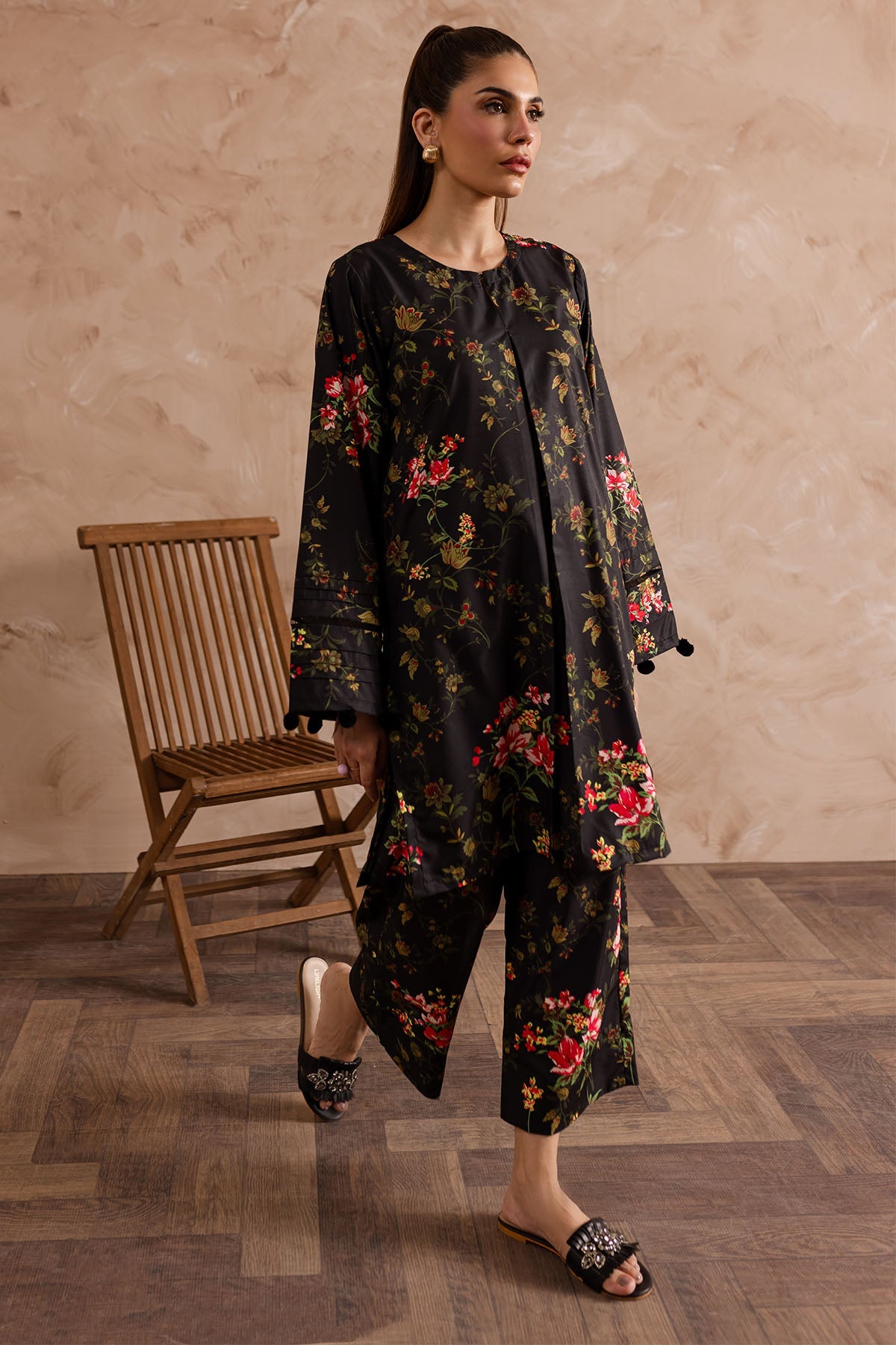 2 Piece - Printed Crepe Suit - Peach Republic