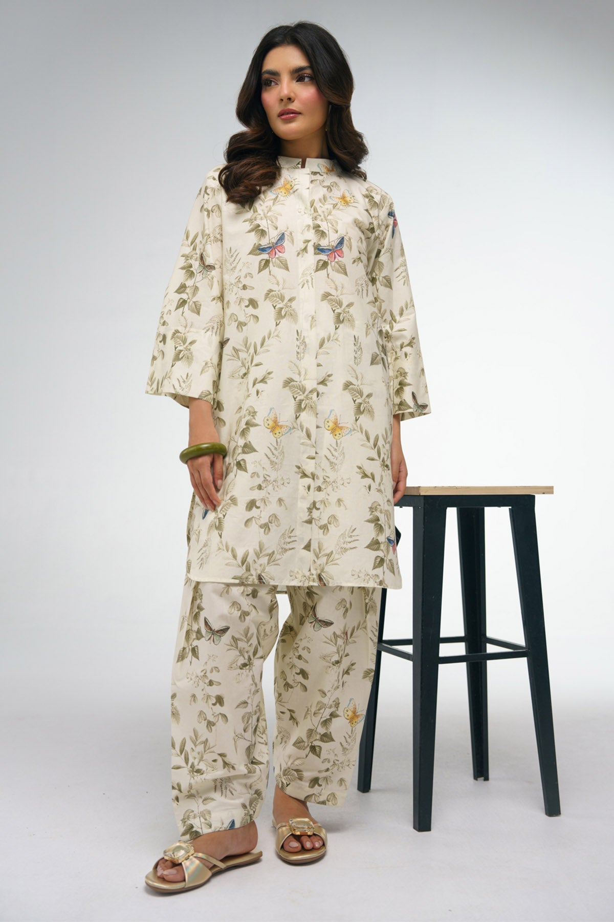 2 Piece Printed Lawn Suit - 32 - Peach Republic