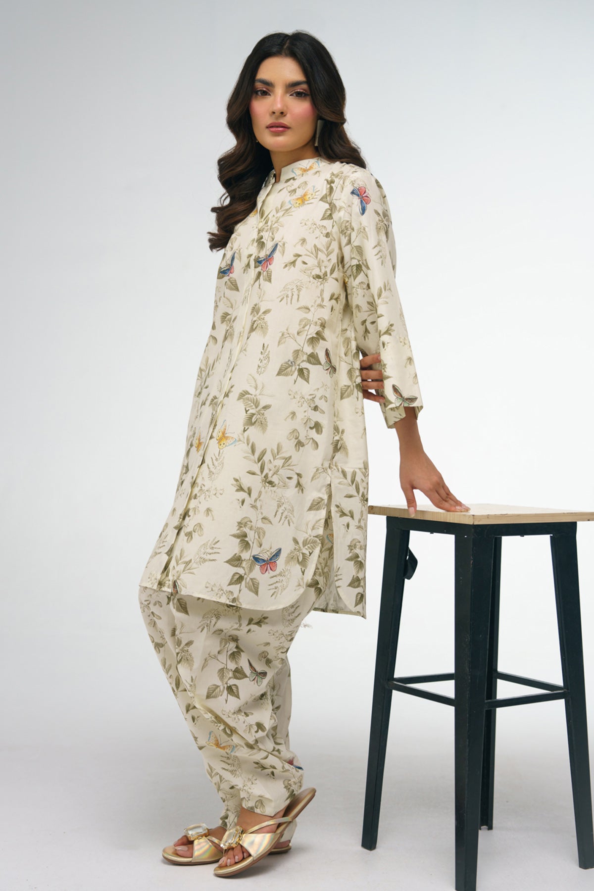 2 Piece Printed Lawn Suit - 32 - Peach Republic