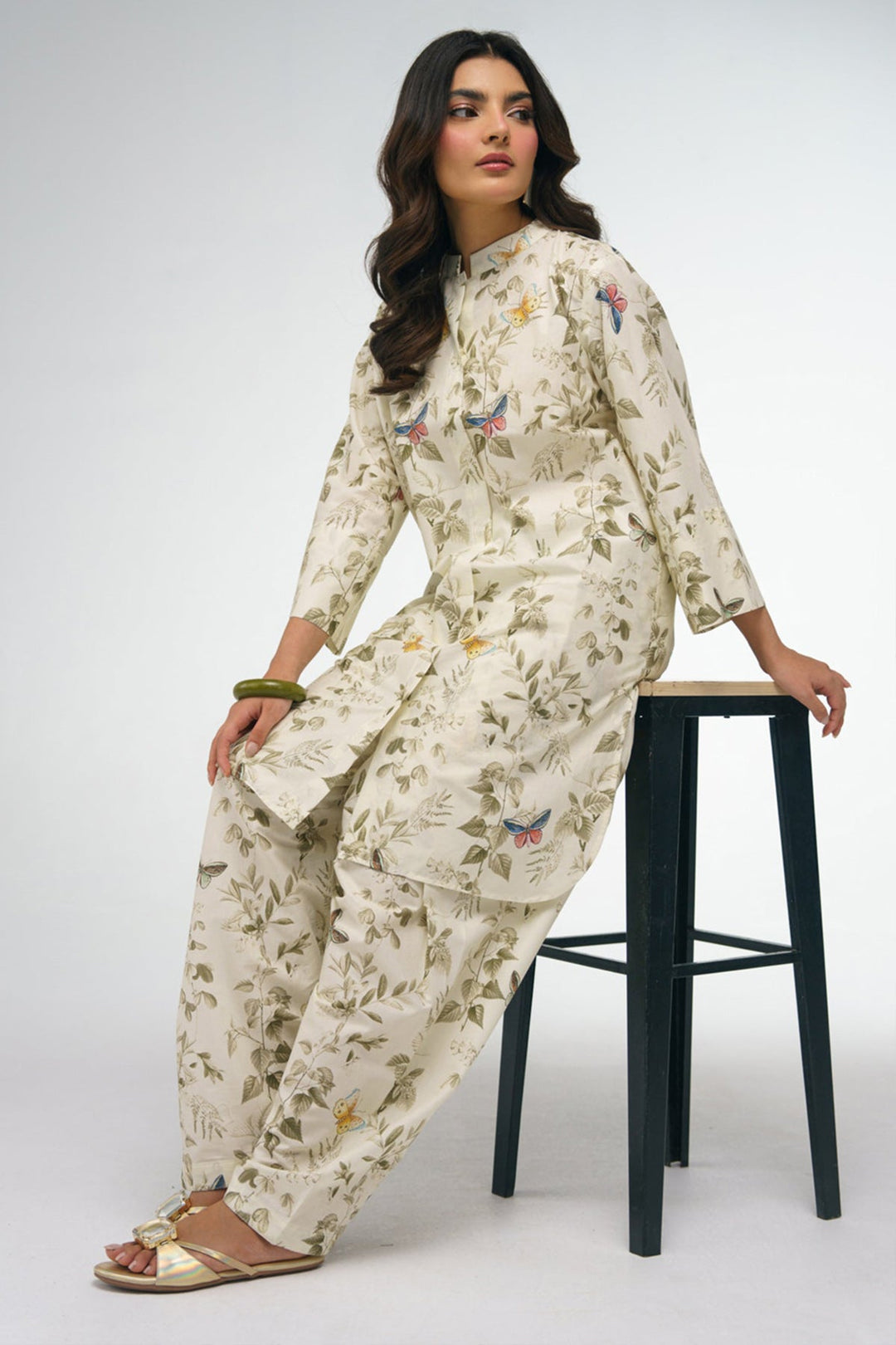 2 Piece Printed Lawn Suit - 32 - Peach Republic