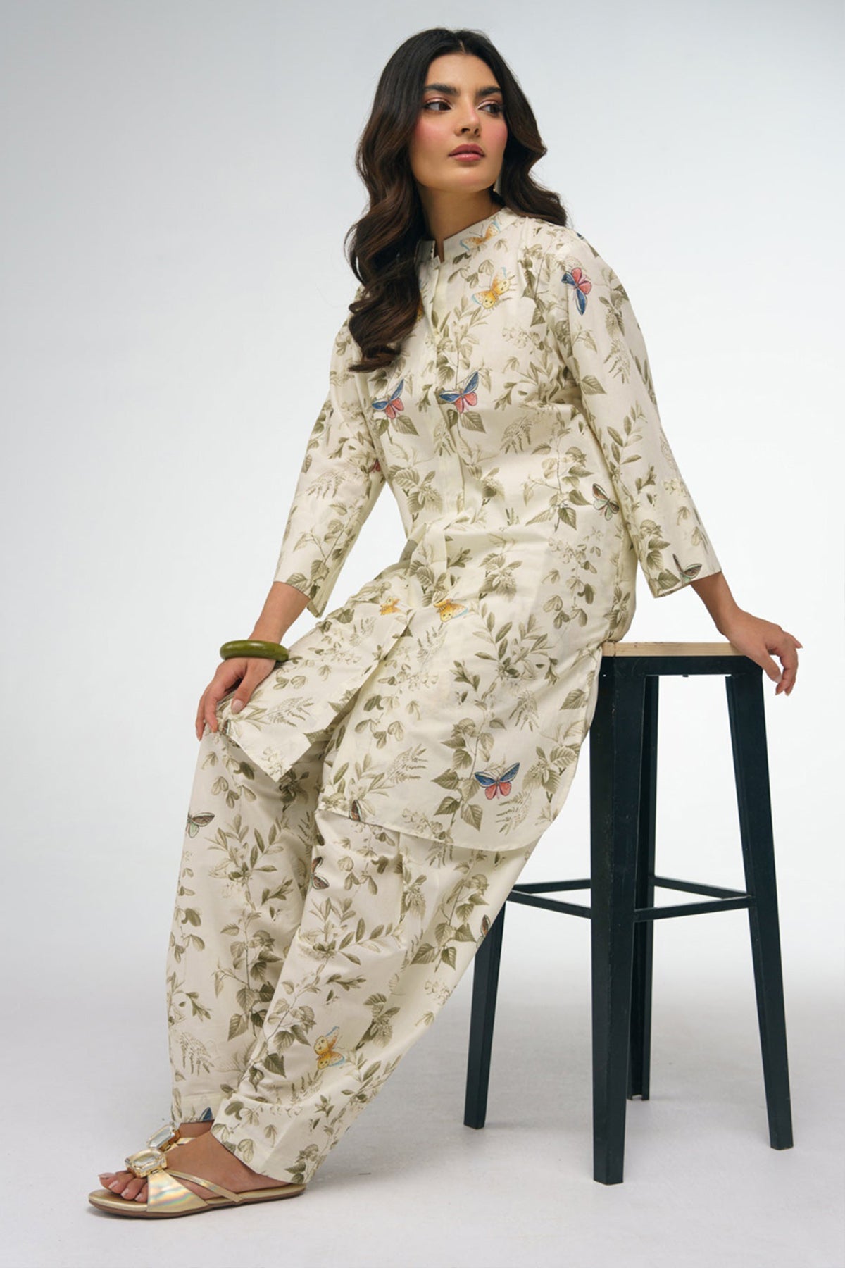 2 Piece Printed Lawn Suit - 32 - Peach Republic