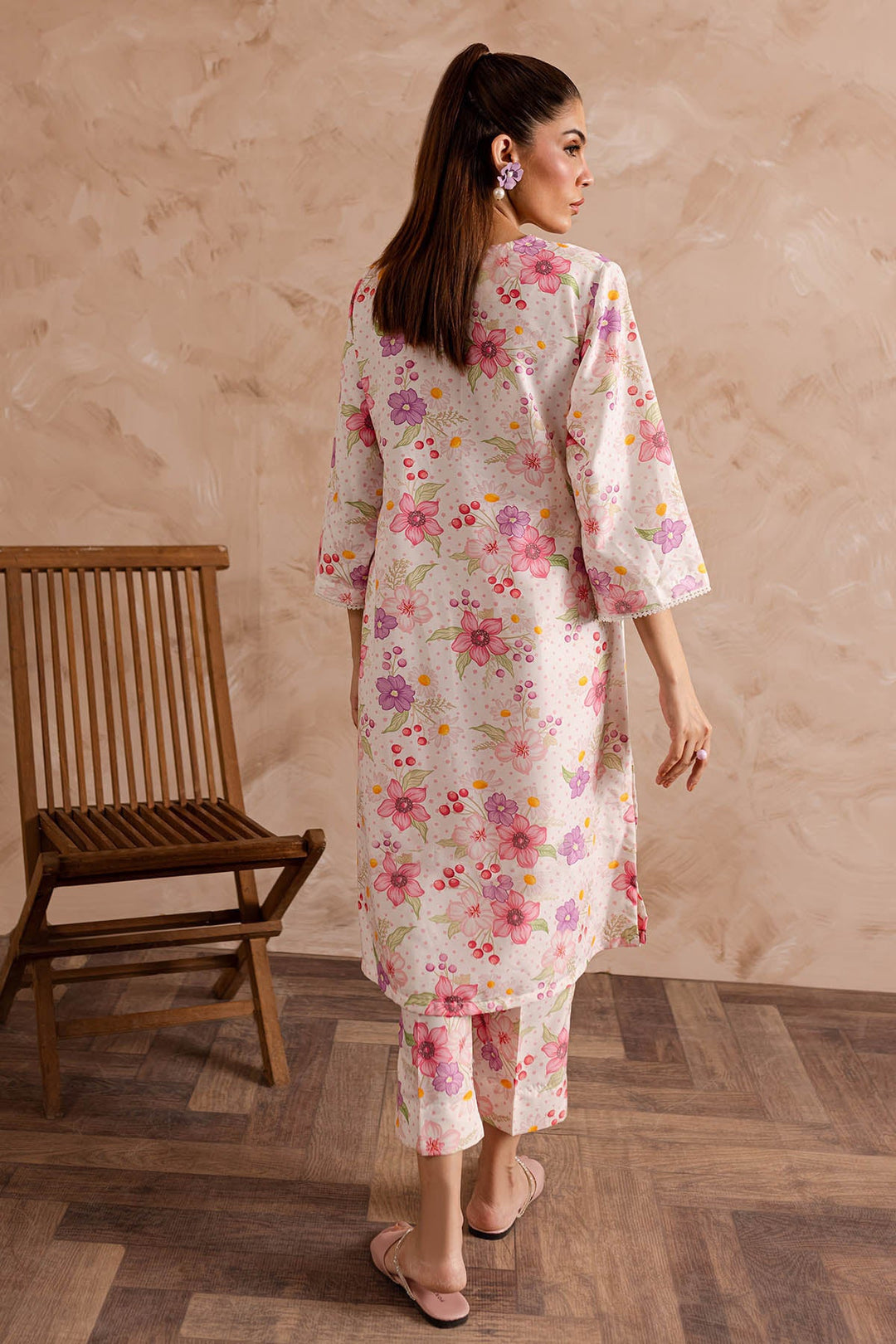 2 Piece - Printed Suit - 07 - Peach Republic