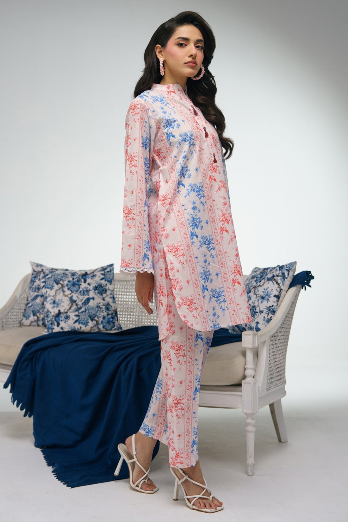 2 Piece Printed Suit - 34 - Peach Republic