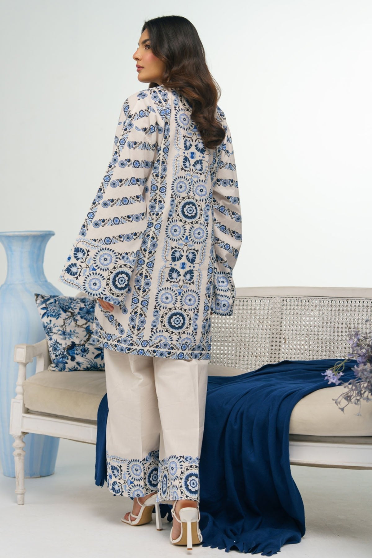 2 Piece Printed Suit - 36 - Peach Republic