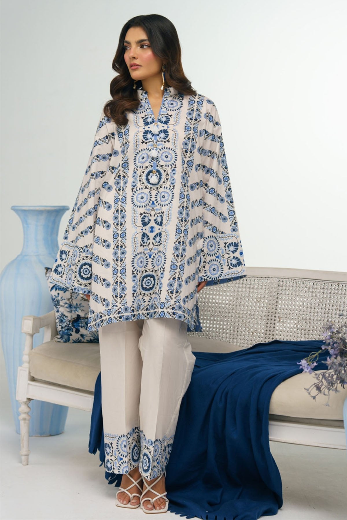 2 Piece Printed Suit - 36 - Peach Republic