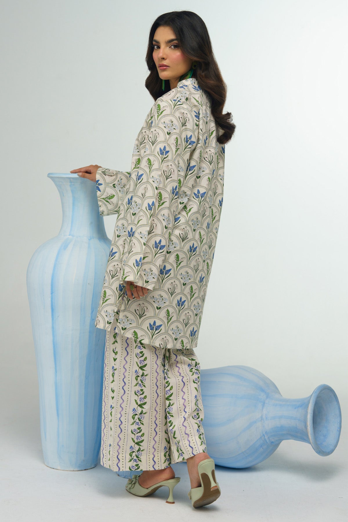 2 Piece Printed Suit - 38 - Peach Republic